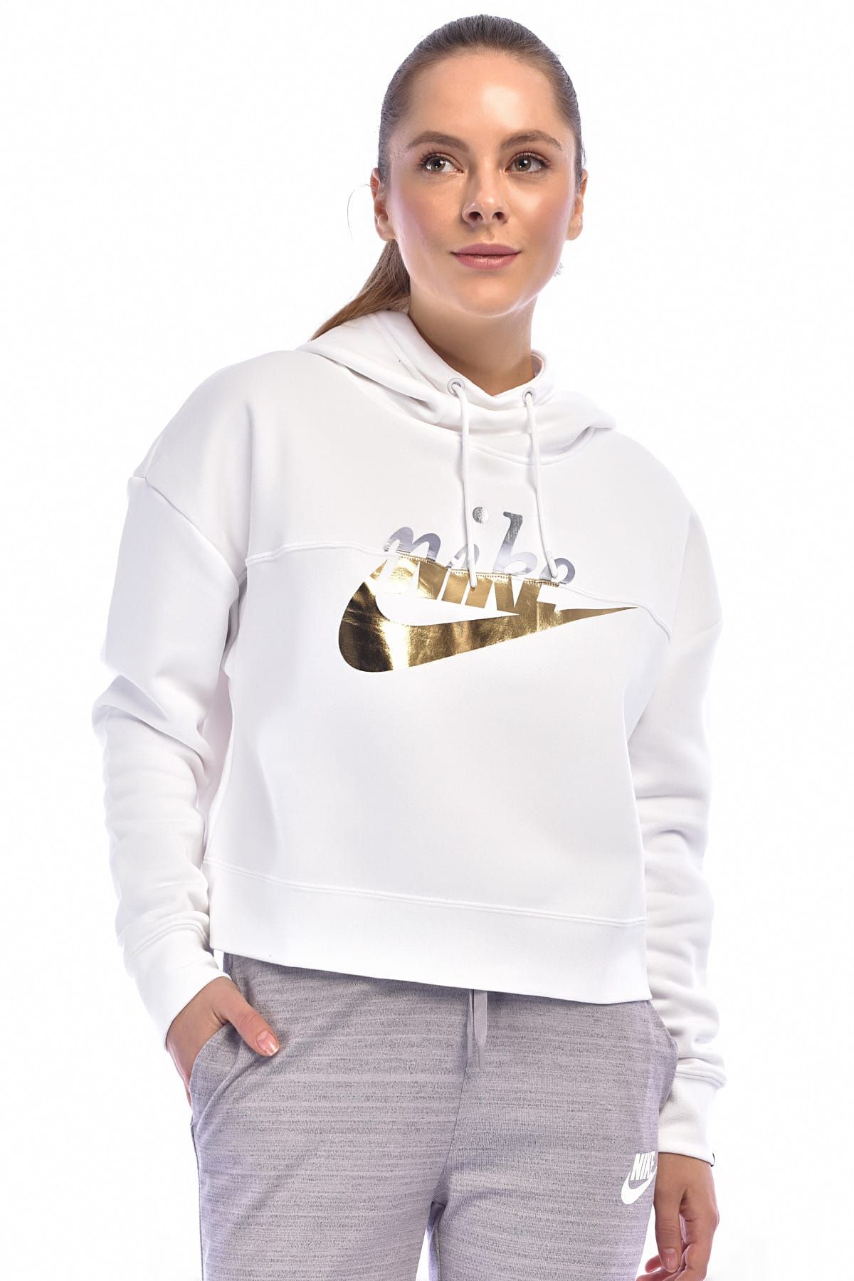 Nike Kadın Sweatshirt - W Nsw Rally Hoodie Metallic - AJ0096-100