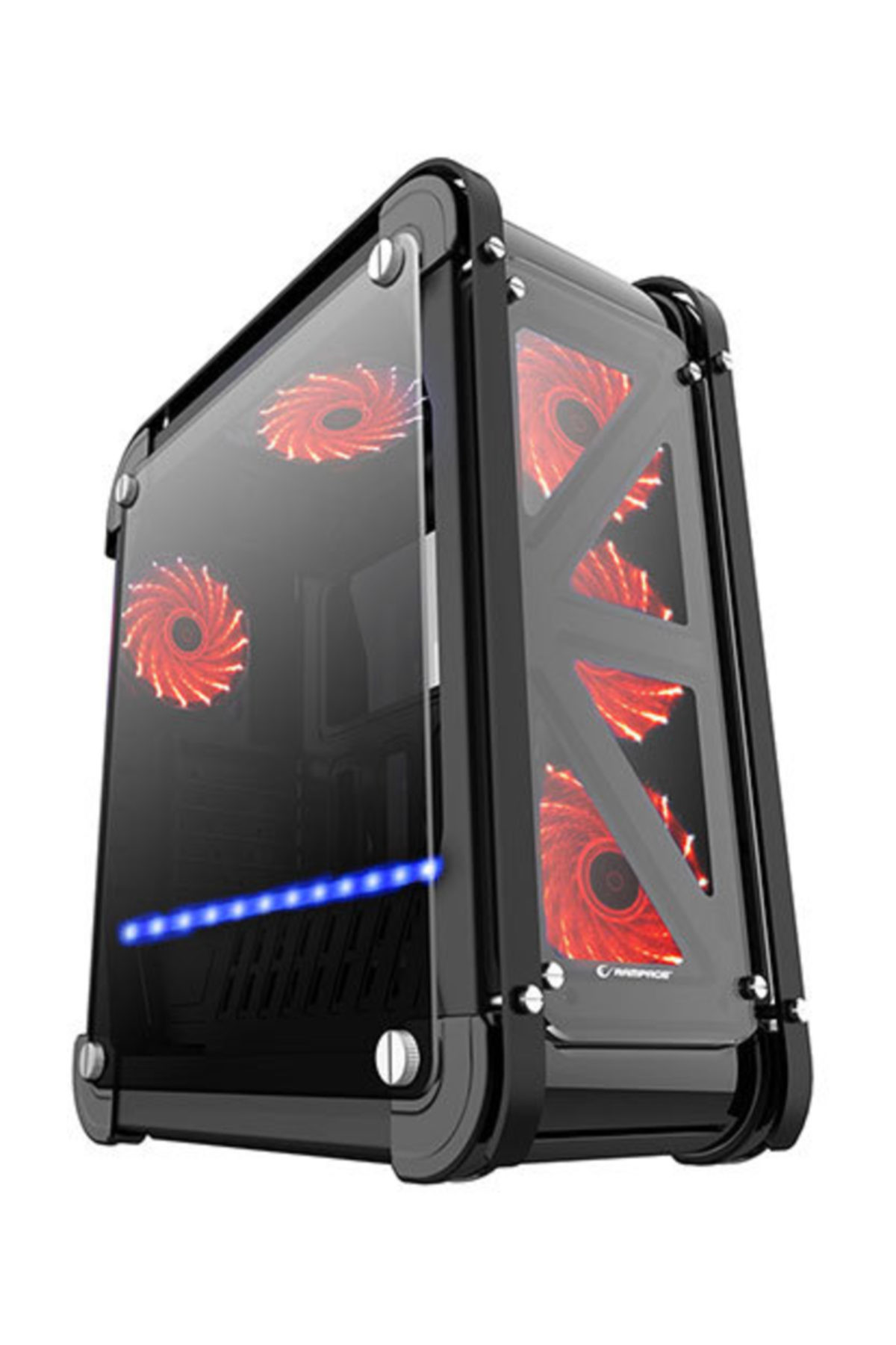 Rampage CASTLE Siyah 4*12cm RGB Fan 2*Usb3.0 + Kart Okuyucu + Led Şeritli Temper Glass Çelik Gövdeli