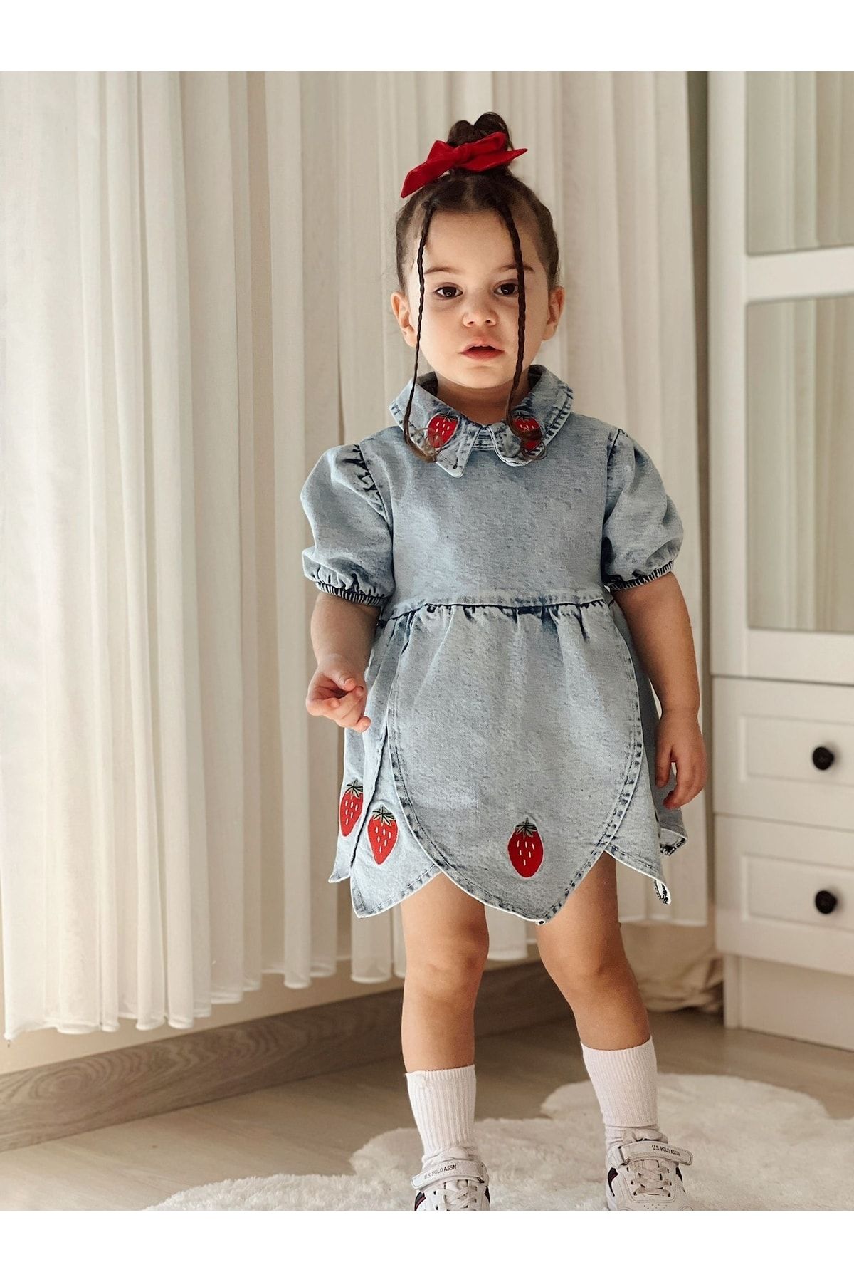 Denim dress with bow deals tie