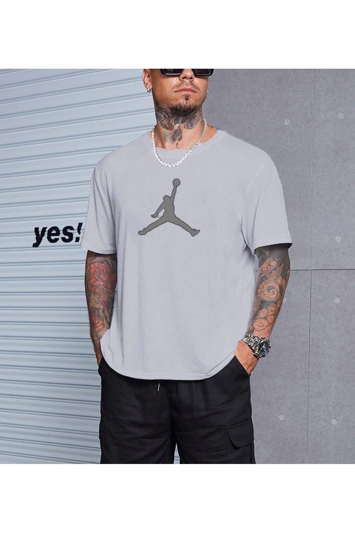 jordan 23 Unisex Gray Reflective Oversize Tshirt Trendyol
