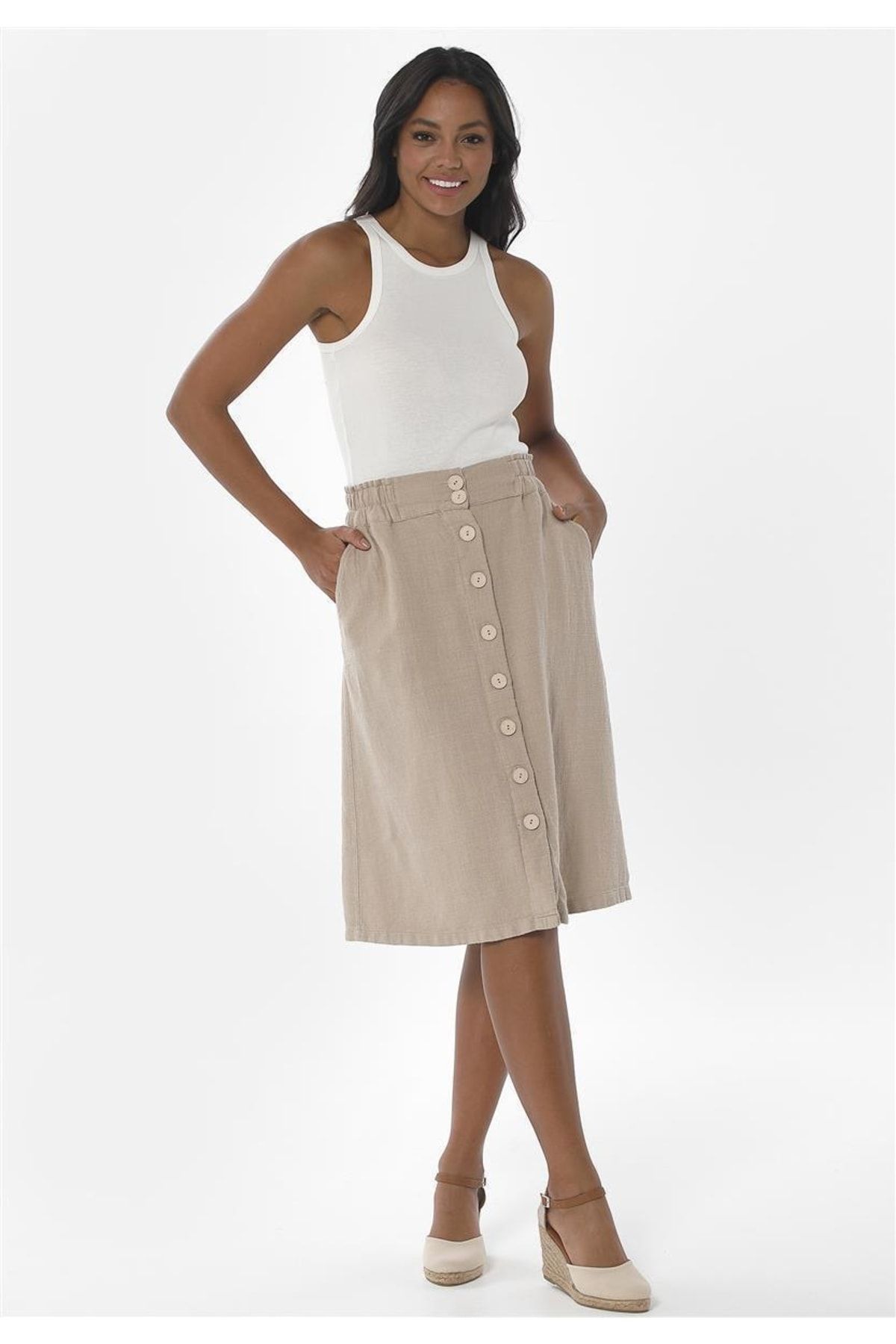ORGANICATION Skirt Beige Midi Trendyol