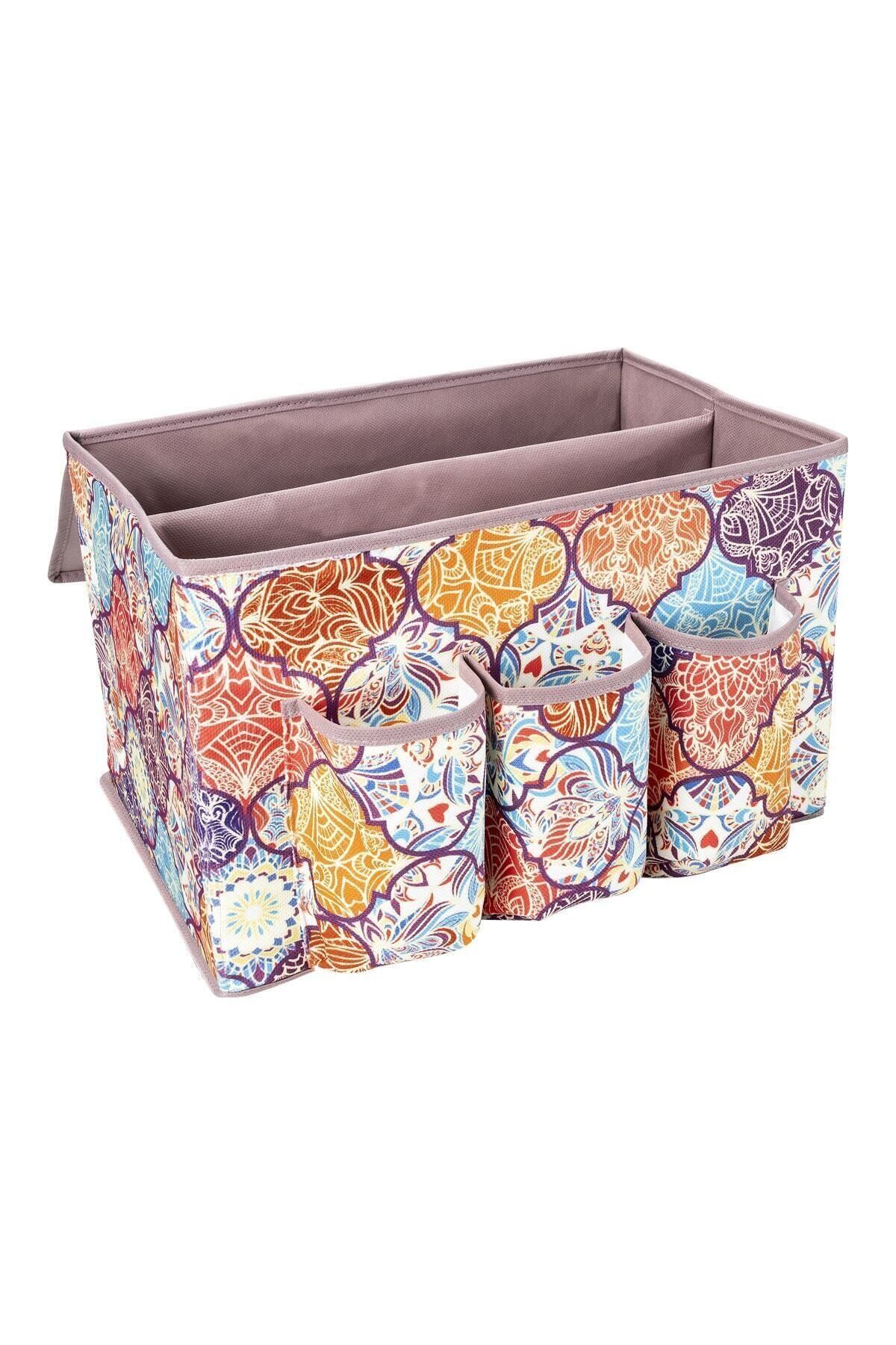 Arrita Home 5 Bölmeli Kumaş Katlanabilir Kapaklı Düzenleyici Kutu Flower Desen 35cmx23cmx23cm