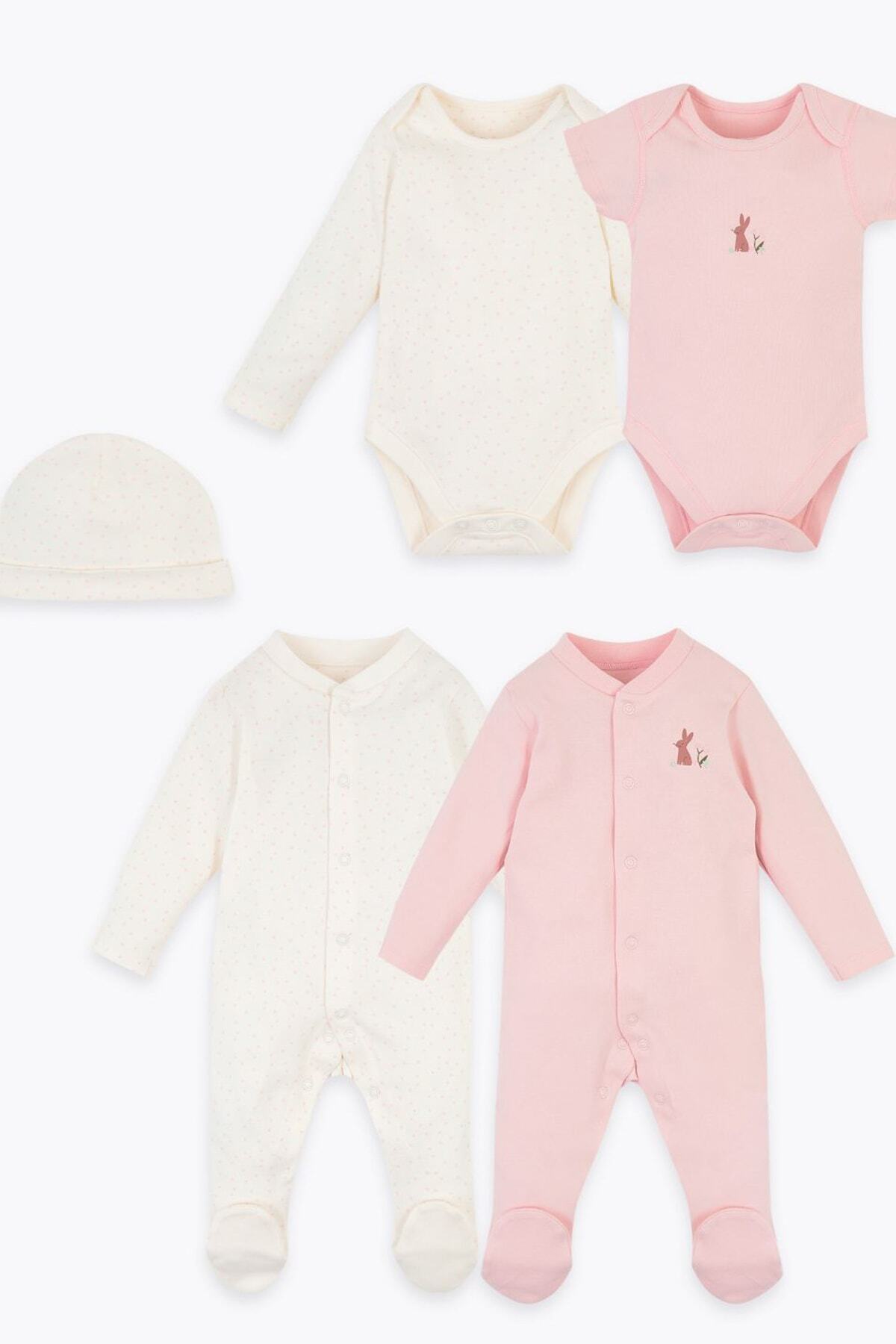 Marks & Spencer Bebek Pembe 5'Li Organik Pamuklu Body Seti T78002517G