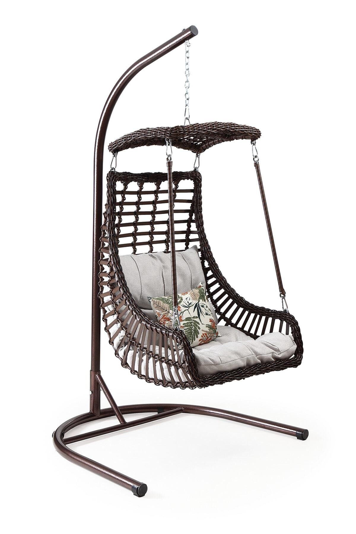 Capri Swing Kahve Yaylı Alaçatı Tekli Rattan Salıncak