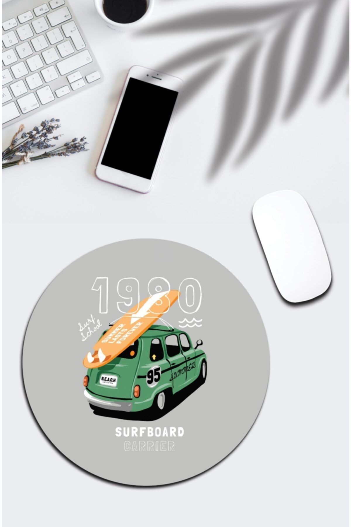pixolog Seksenler Nostaljik Arabalı Yuvarlak Mouse Pad