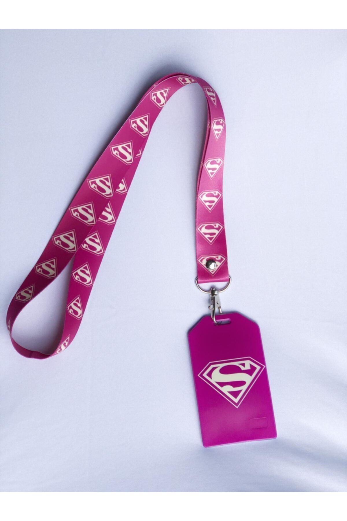 ESCBUTİK Superman Desenli Fuşya Yaka Kartı Ve Askı Set