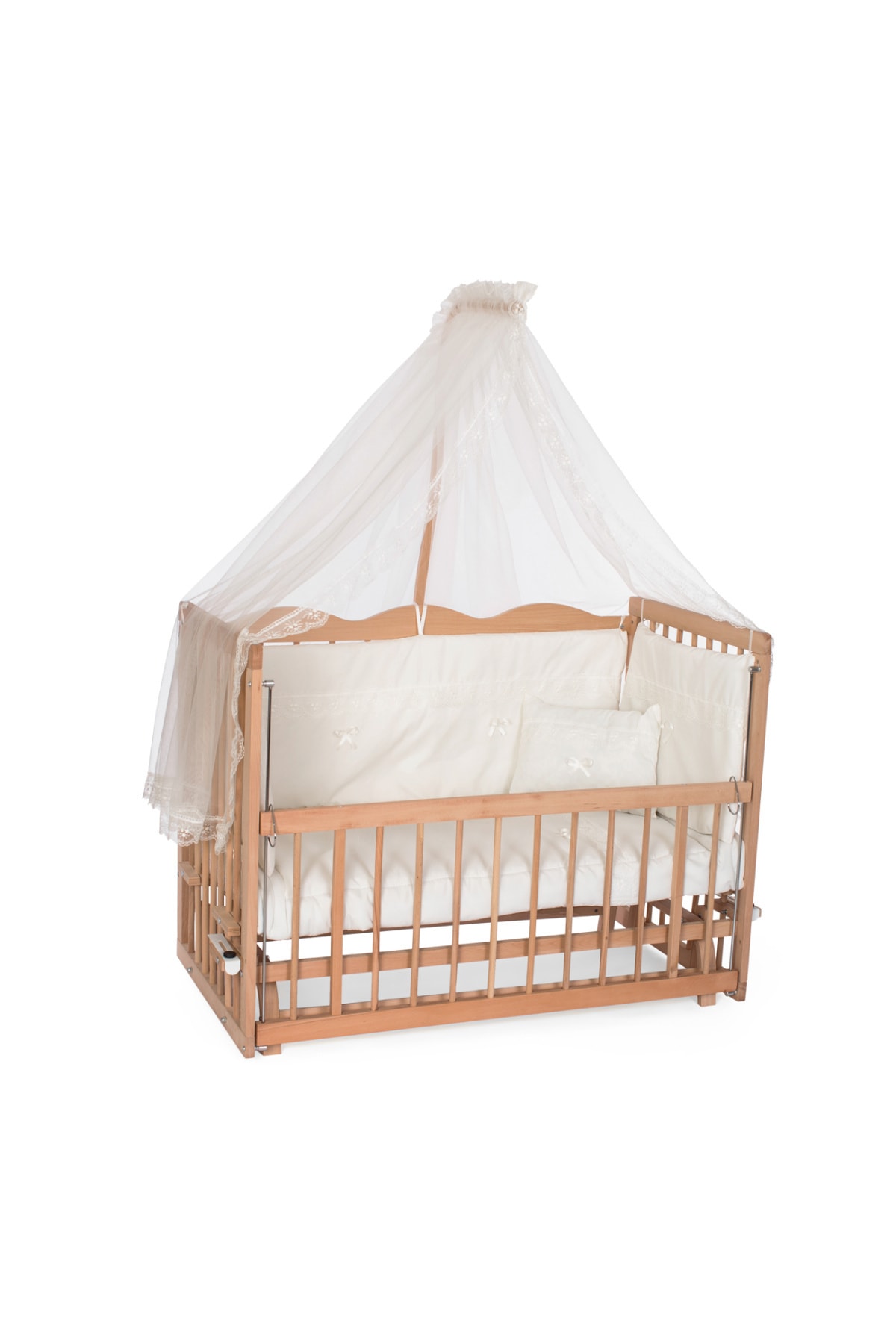 Carino Wins Ahşap Organik Renk Sallanır  Uyku Setli ve Yataklı Anne Yanı Beşik