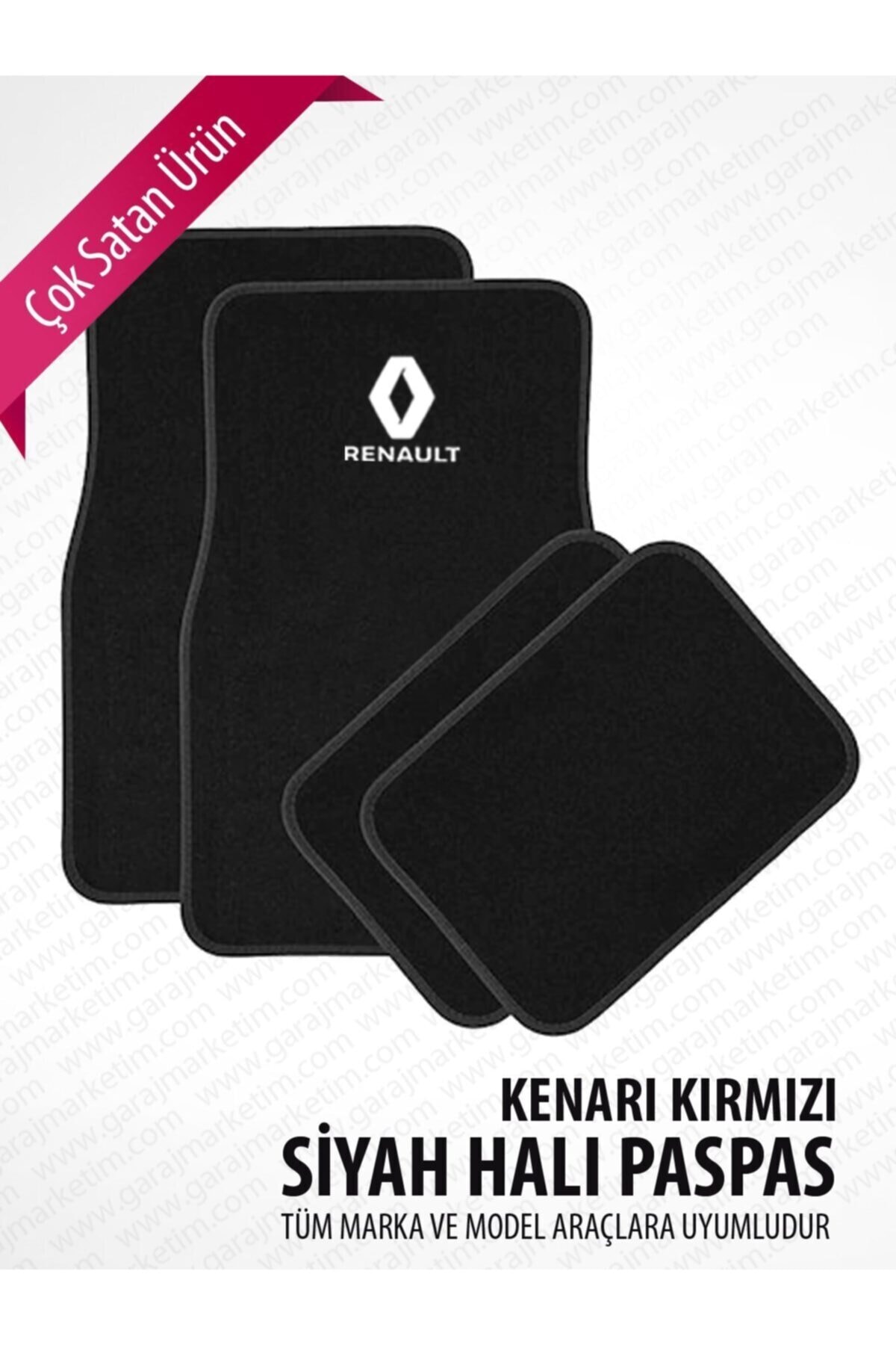 Garaj Marketim Renault Oto Halı Paspas Seti Siyah Kenarlı - Her Araca Uyumlu