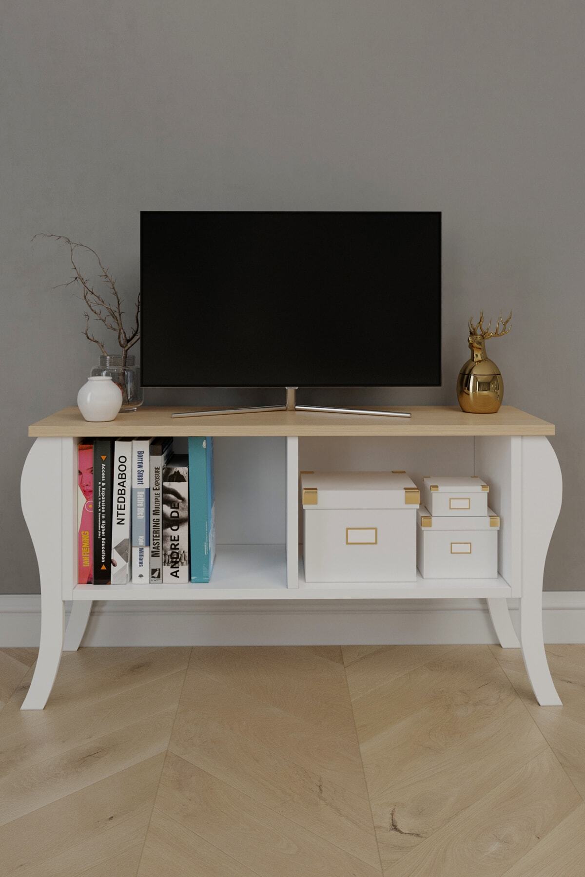 Platinreyon Modern Lukens Ayaklı Kapaksız Tv Ünitesi 90cm Televizyon Sehpası Meşe