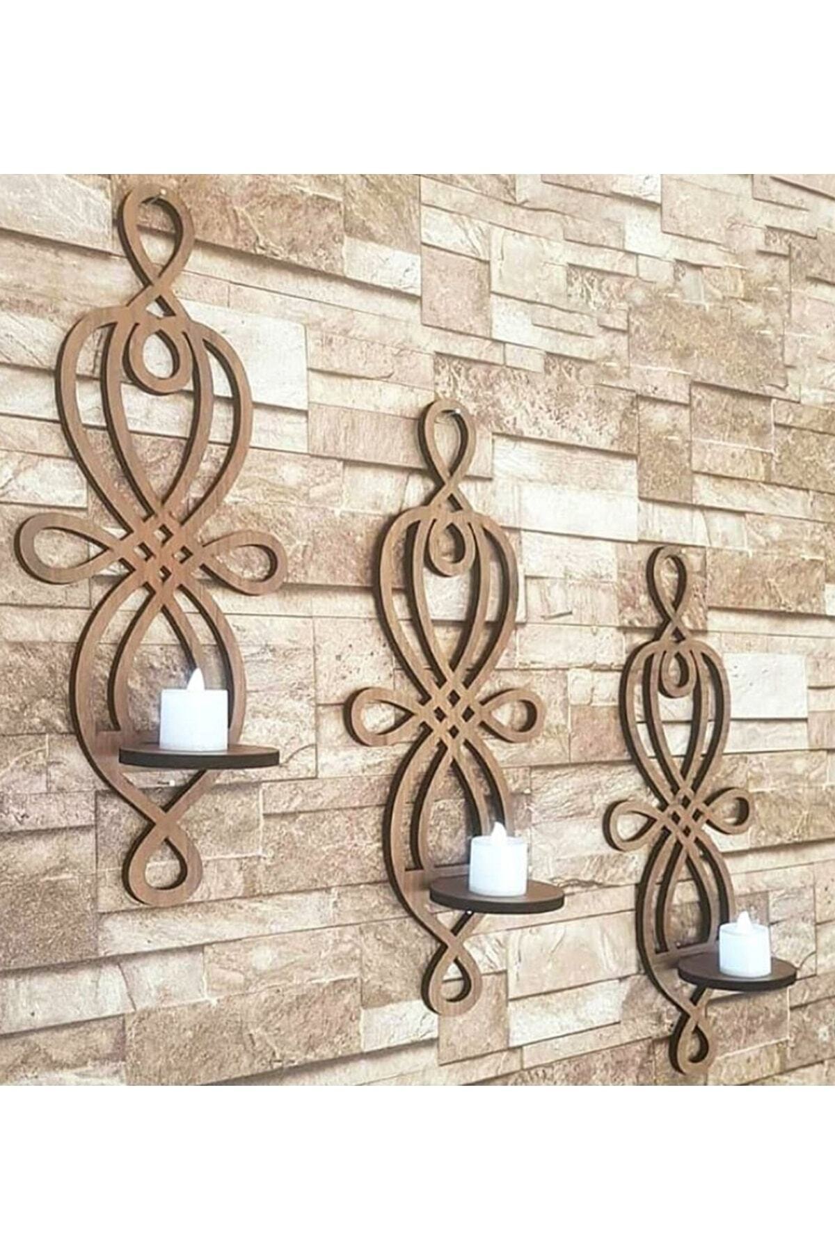 2SLAZER Home  Ahşap Duvar Mumluğu 3'lü 3mm Kalınlık