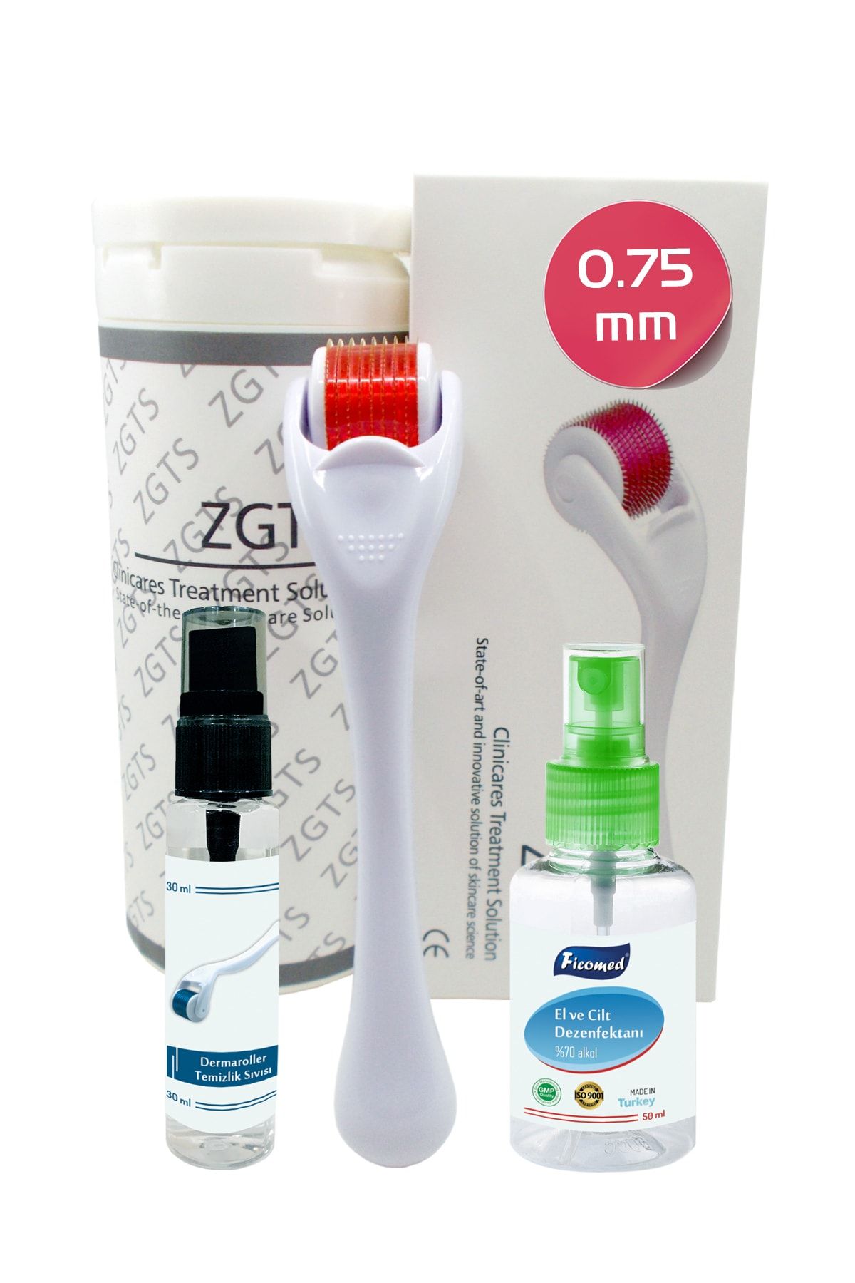 Zgts Red Love Dermaroller 0.75mm Titanyum 540 İğneli Cilt Saç Yüz İçin Beyaz Derma Roller