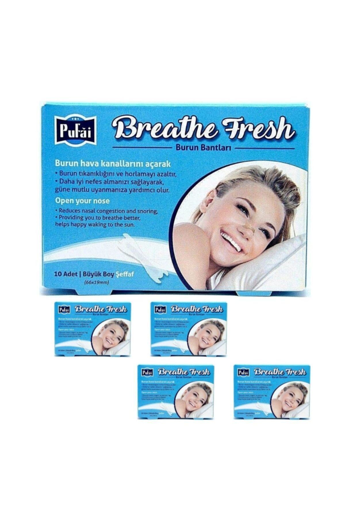Pufai Breathe Fresh Burun Bandı Şeffaf Büyük Boy 66 mm 19 mm 50 Adet 5 Kutu