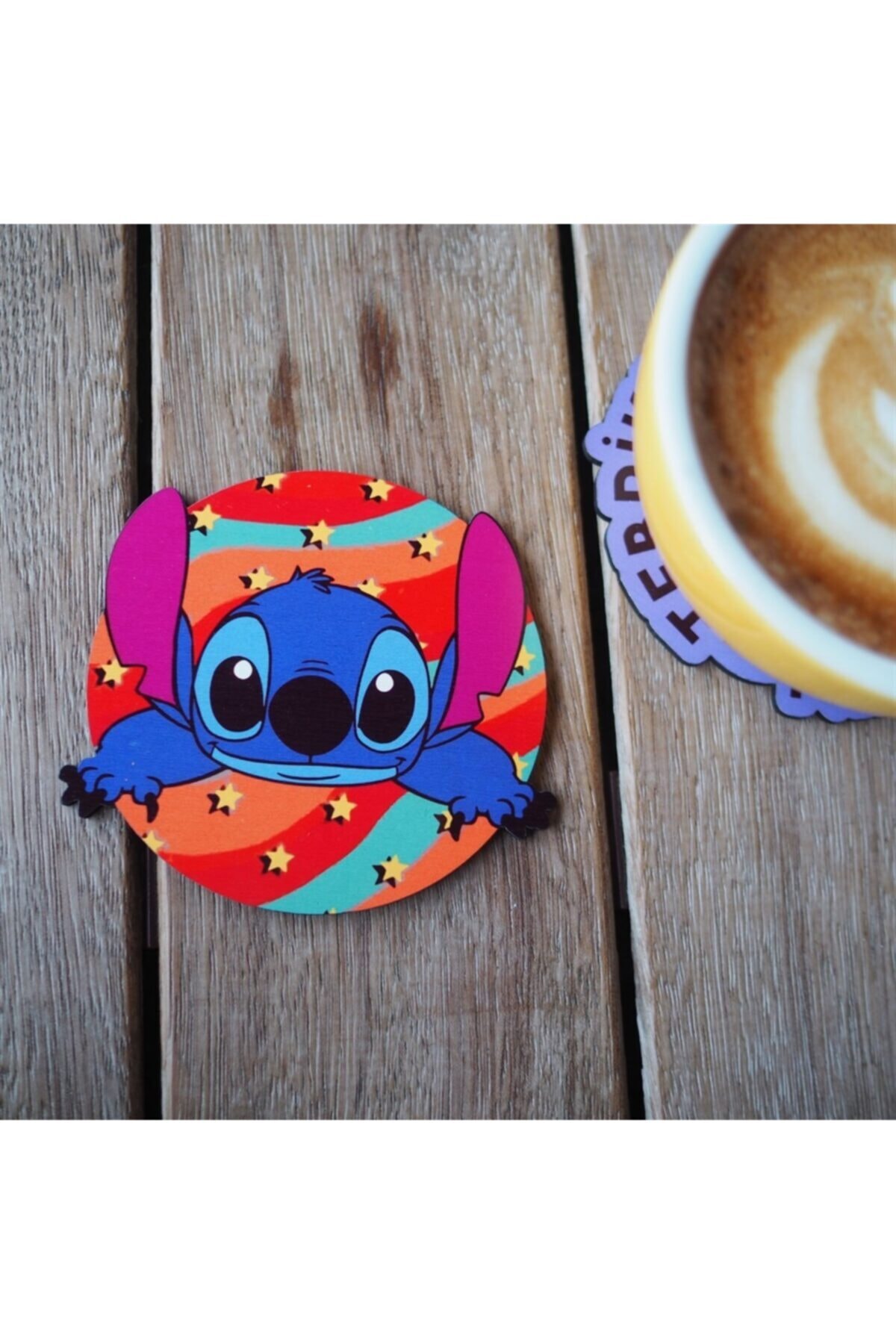 Planet Butik Stitch Ahşap Bardak Altlığı
