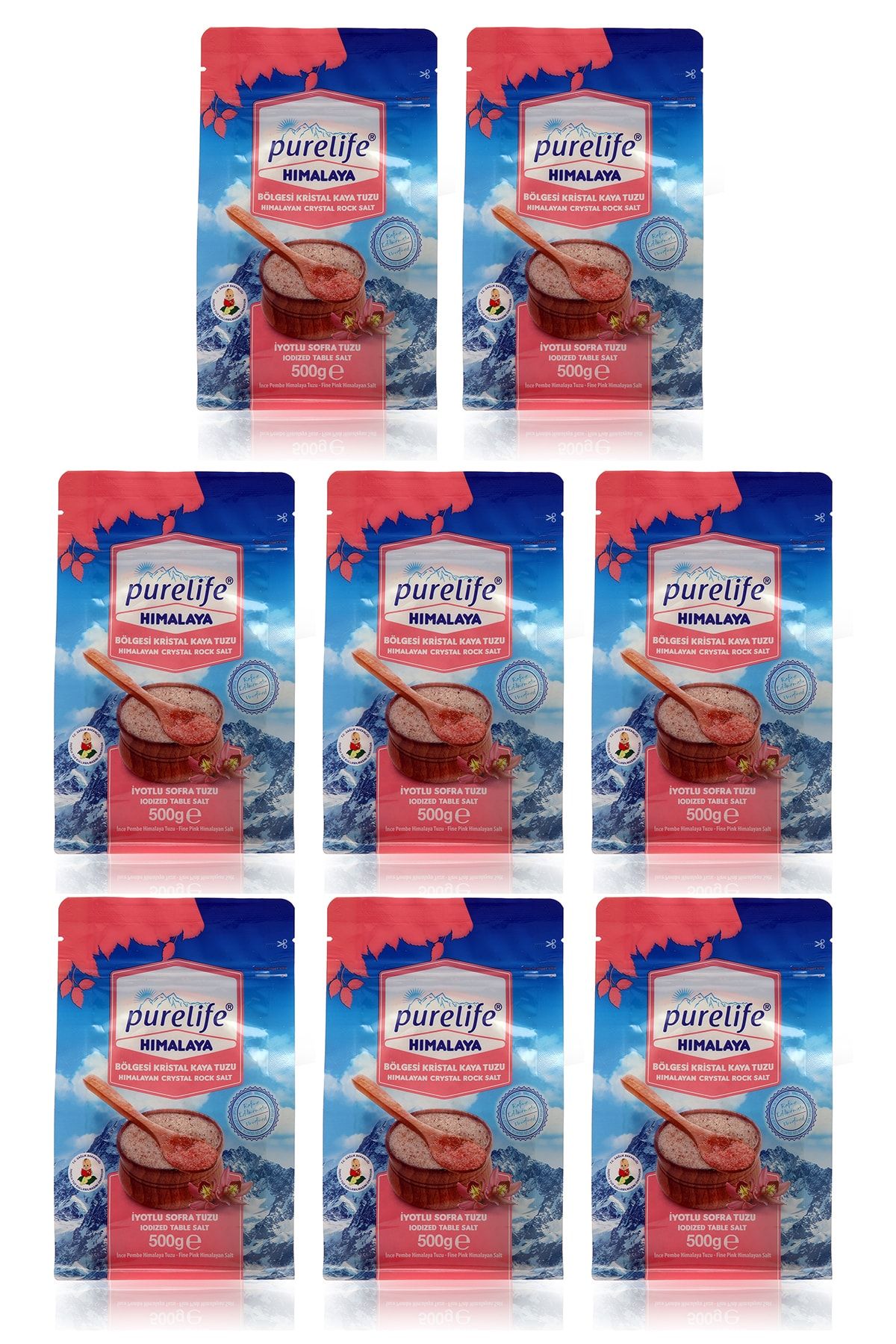 PureLife Himalaya Tuzu - Set - Ince Iyotlu Kristal Kaya Tuzu Pembe - 8x500g - Edt