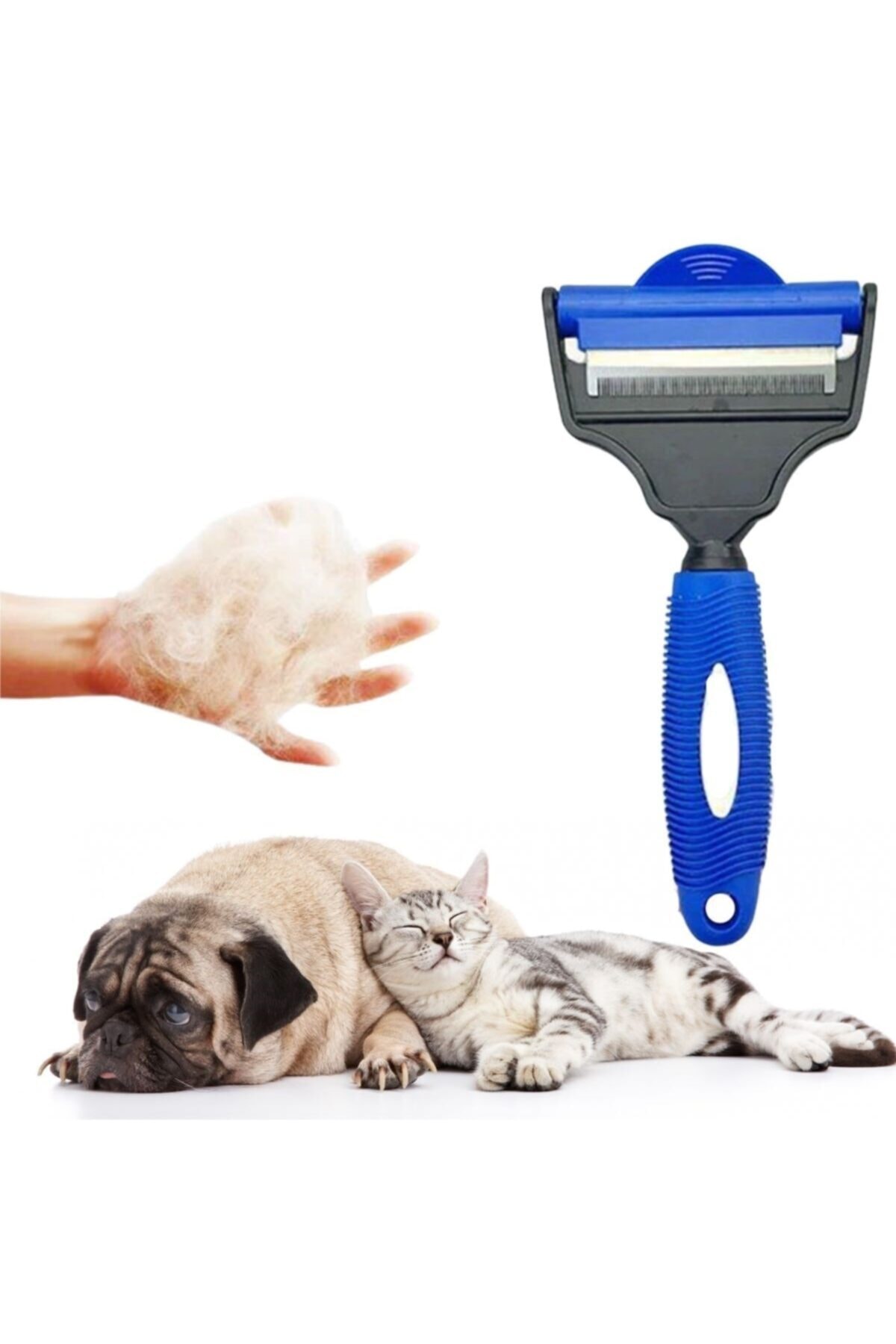 Rnshopping Buffer Profesyonel Ergonomik Saplı Çift Taraflı Evcil Hayvan Pet Kedi Köpek Fırçası Tarak Ve Tırmık