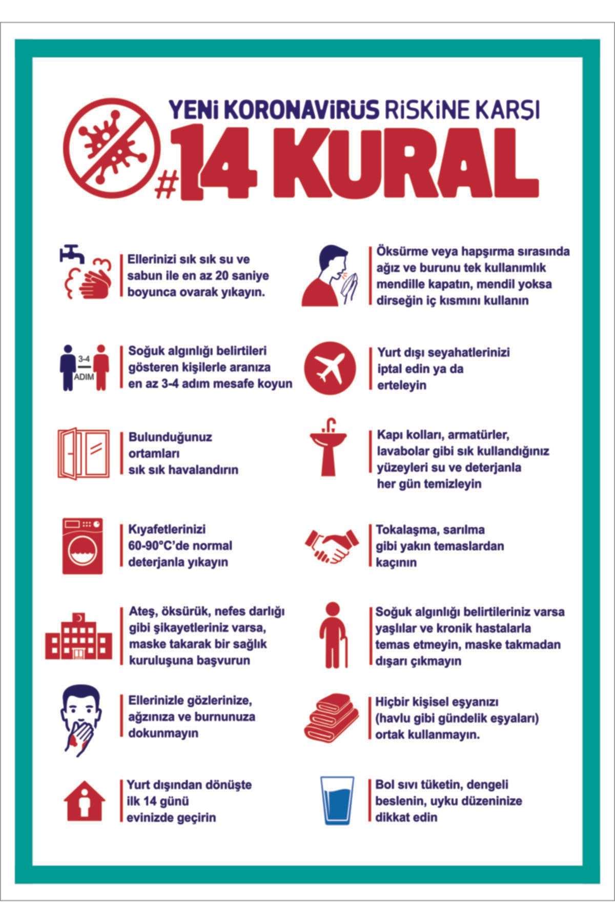 unifol Sosyal Mesafe 14 Kural Etiketi Uyarı Stickeri 35x50 Cm
