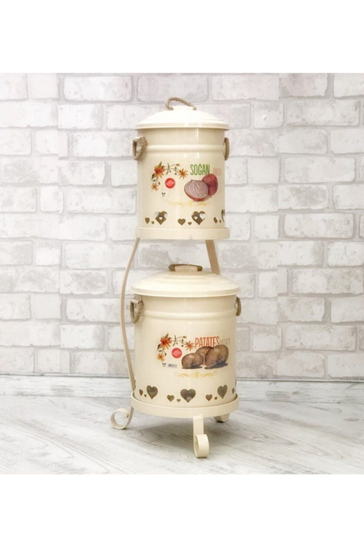 NO NAME 3'lü Metal Patates Soğan Sarımsak Saklama Seti