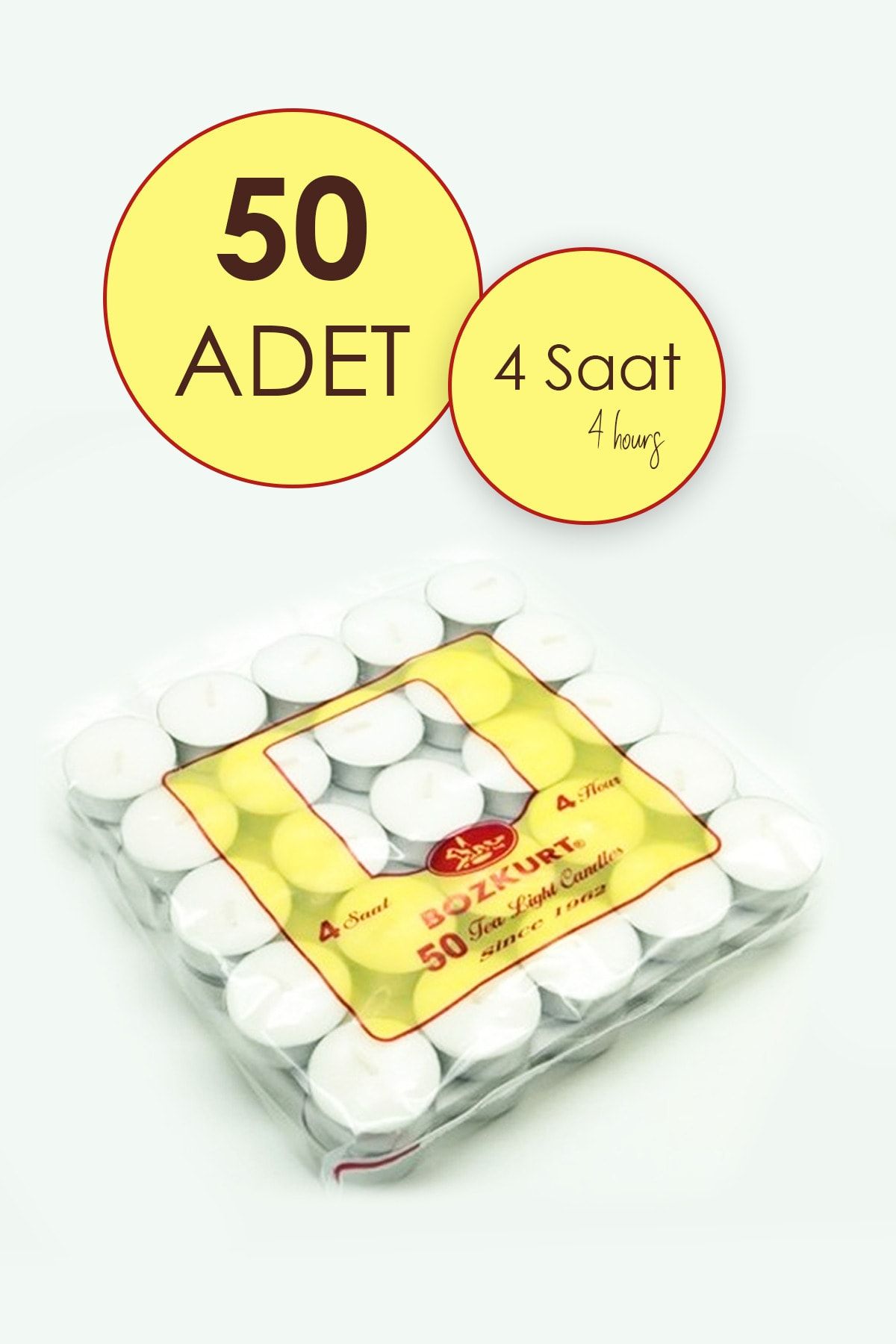 Anadolu Saray Çarşısı 50'li Beyaz Tealight Mum 4 Saat Yanan Dekoratif Mum (50 Adet)