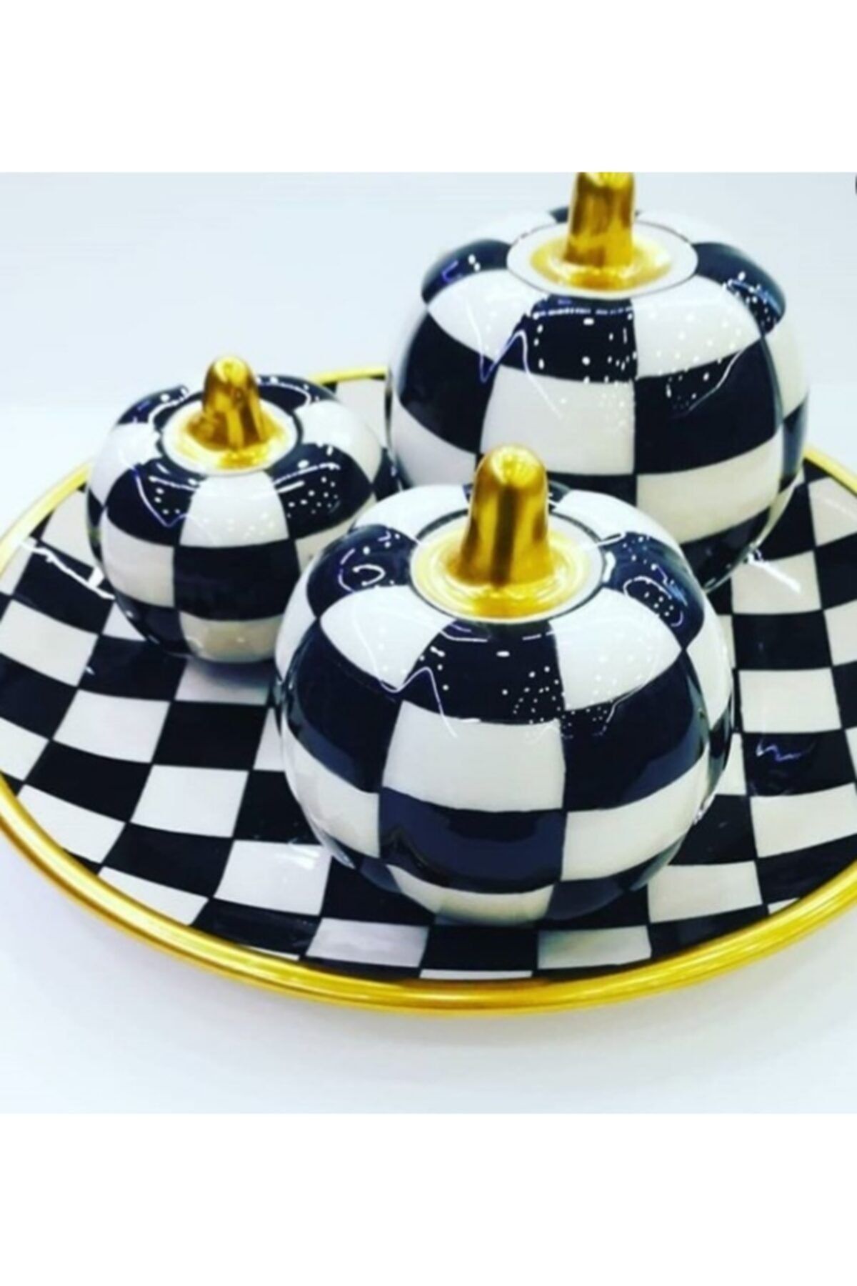 DEKORHOME Dama Desenli Tabaklı Kabak Model Set 3'lü