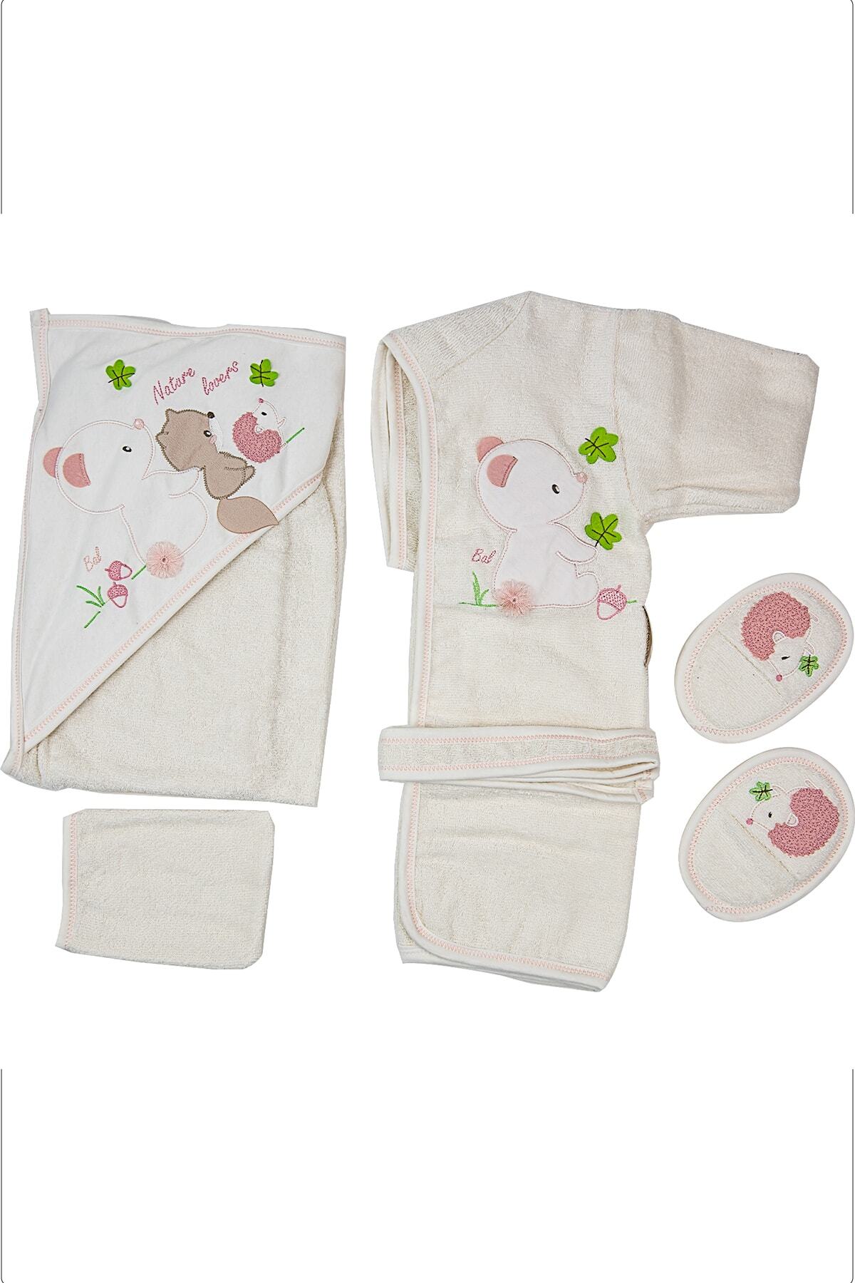 Babybal Kız Çocuk Pembe Kirpili Bornoz Seti