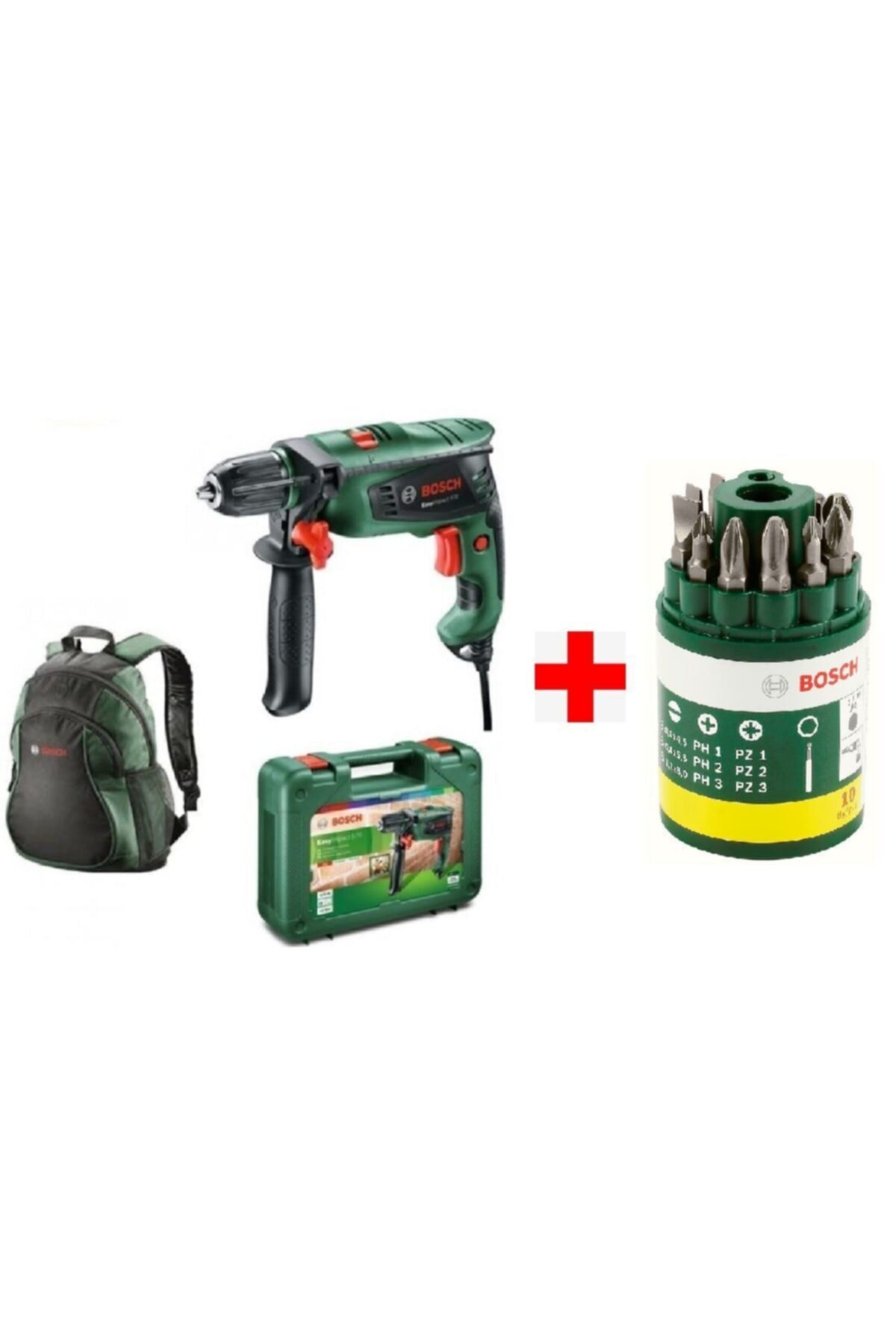 Bosch Easyimpact 570 W Darbeli Matkap + 10 Parça Vidalama Ucu Seti + Sırt Çantası