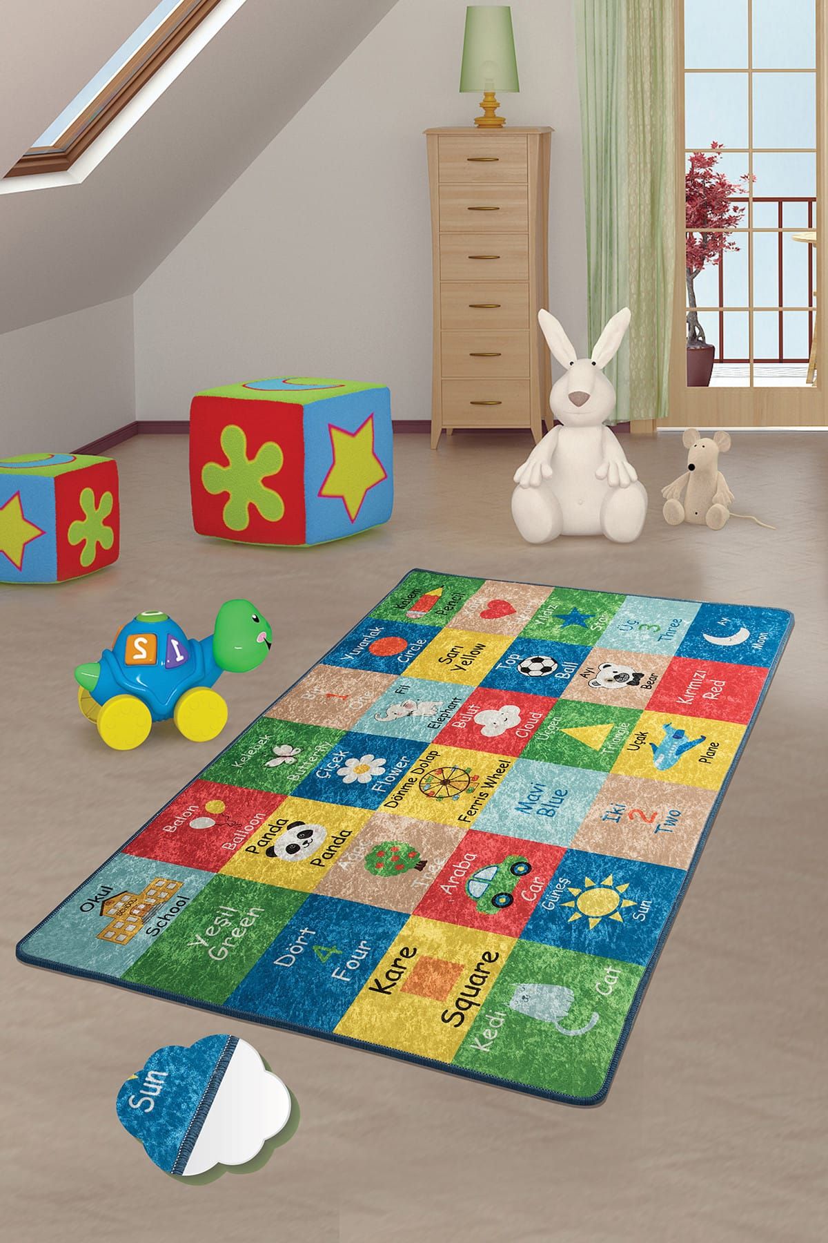 Chilai Home LEARNING Çocuk ve Bebek Halısı Yıkanabilir ,Kaymaz Taban Leke Tutmaz