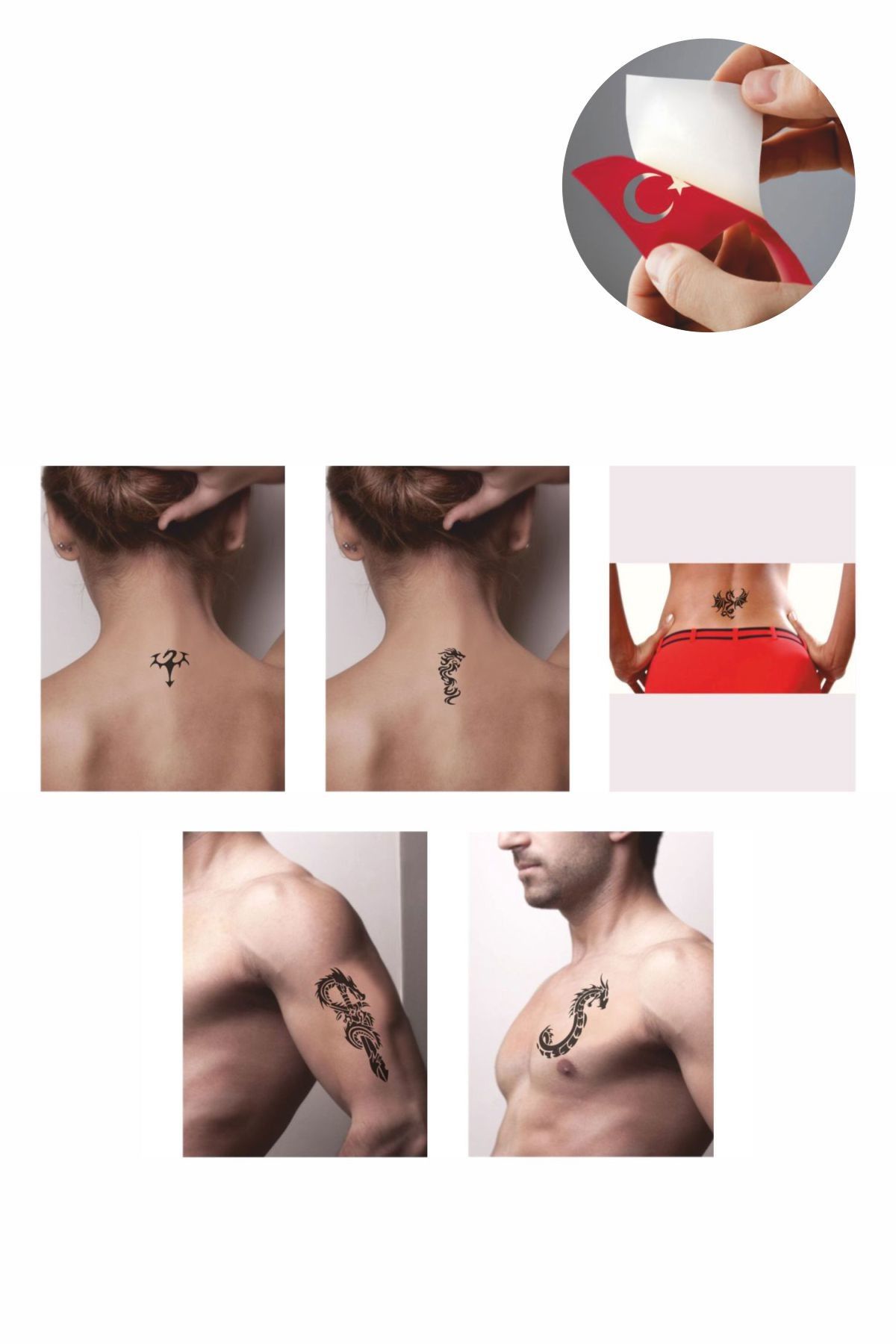 ONE SPRAY TATTOO Ejderha Dragon Dövmesi Geçici Dövme Seti Siyah Sprey Ve 5 Desen