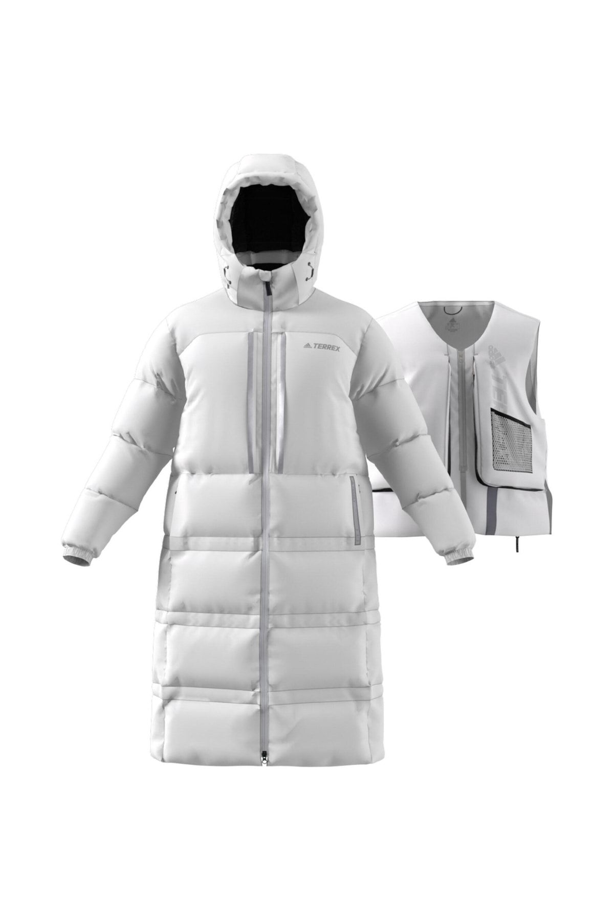 Adidas long bench jacket discount