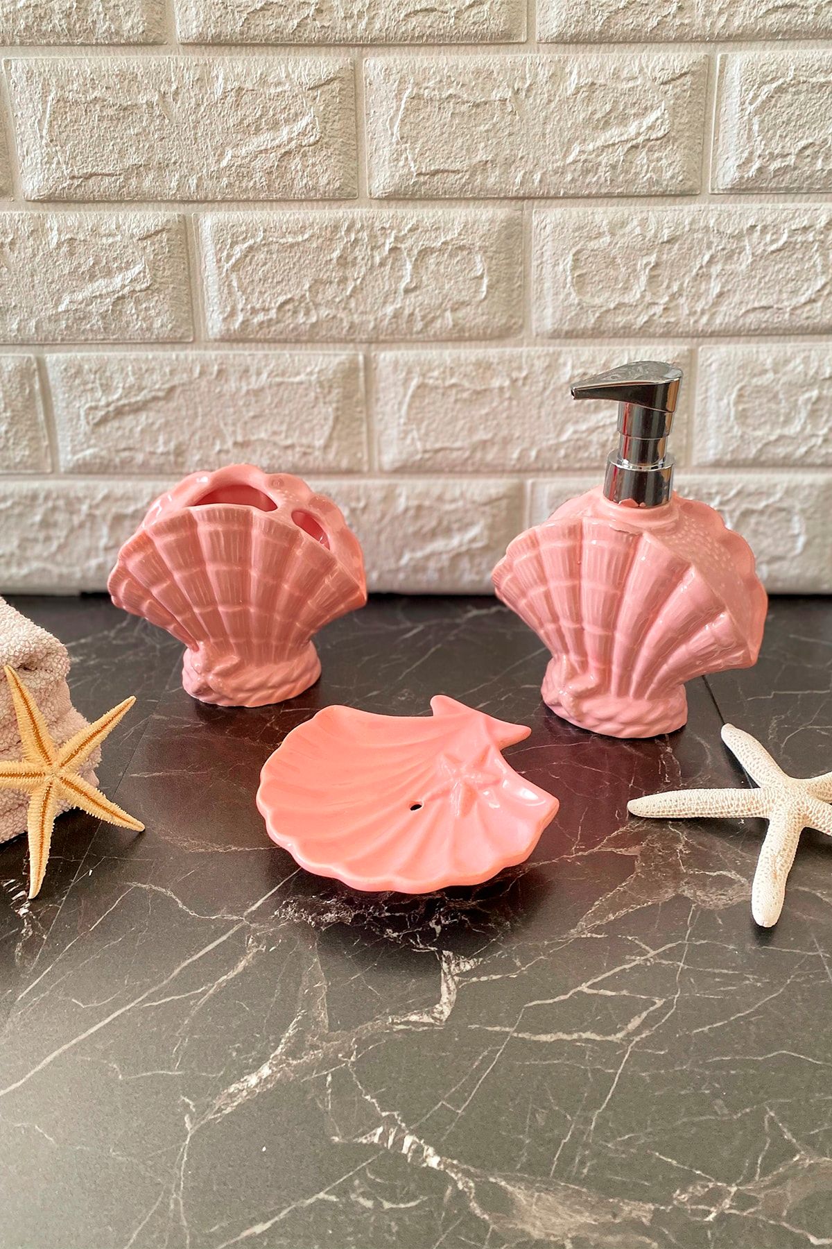 Kitchen Feel Lüx Banyo Seti Istiridye Model Pembe 3 Lü