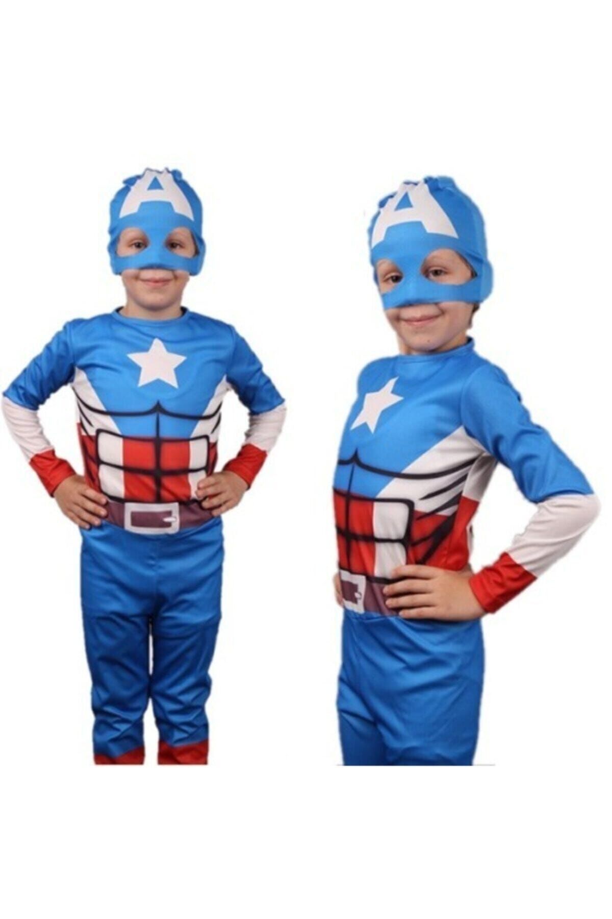 mybebish Kaptan Amerika Maskeli Fermuarlı Captan America Kostümü