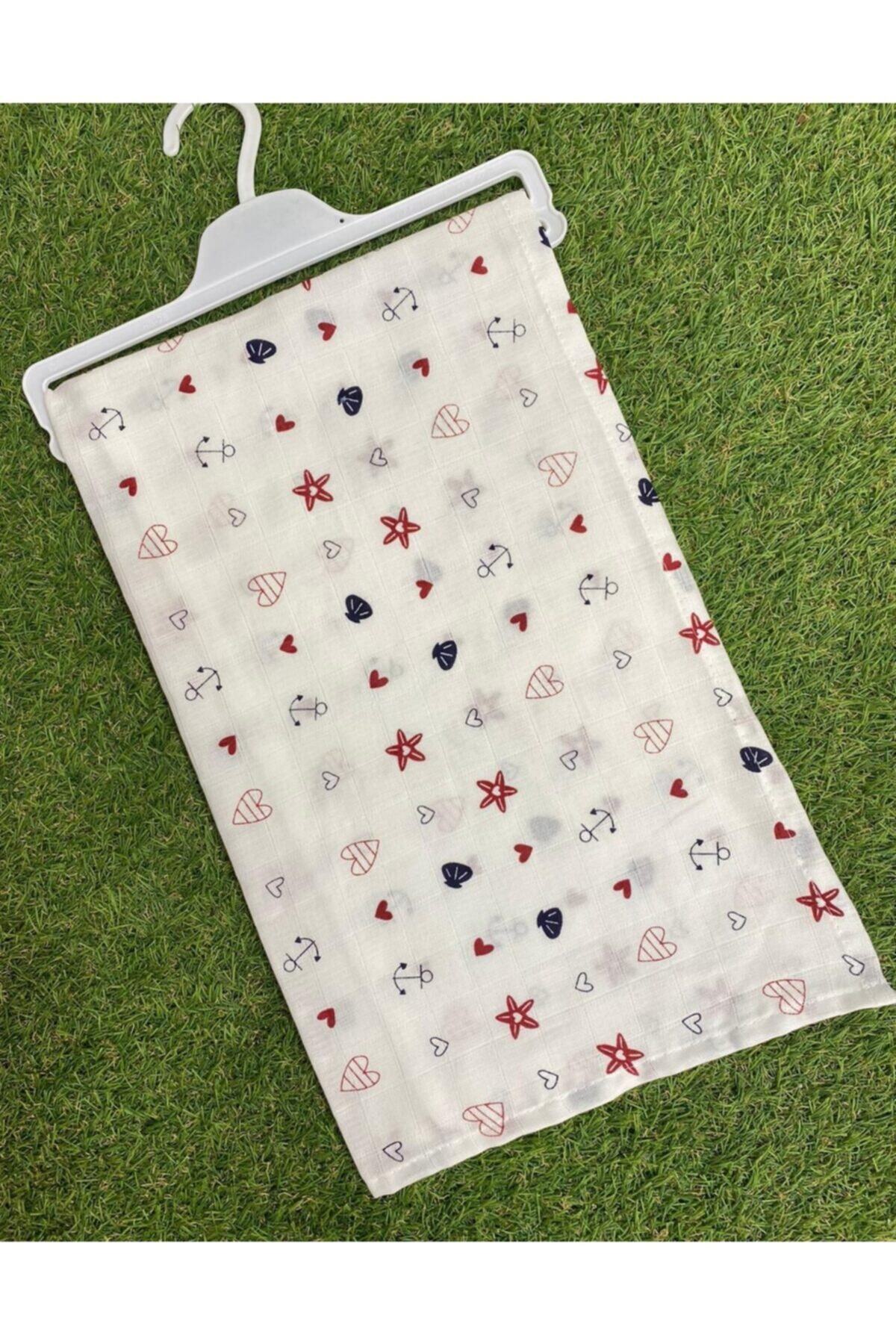 Sönmez Baby Deniz Kabuğu Desenli Müslin Kumaş Bebek Örtüsü Battaniye