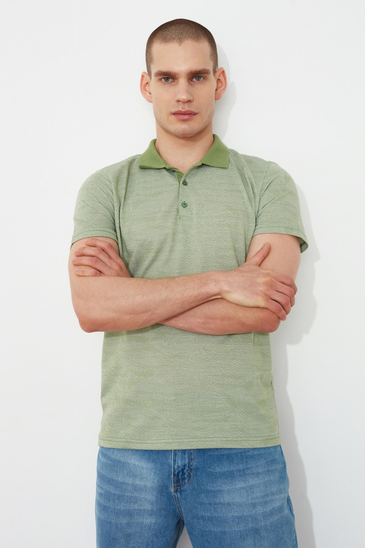 TRENDYOL MAN Mint Erkek Slim Fit Kısa Kollu Jakarlı Süprem Polo Yaka T-shirt TMNSS21PO0114