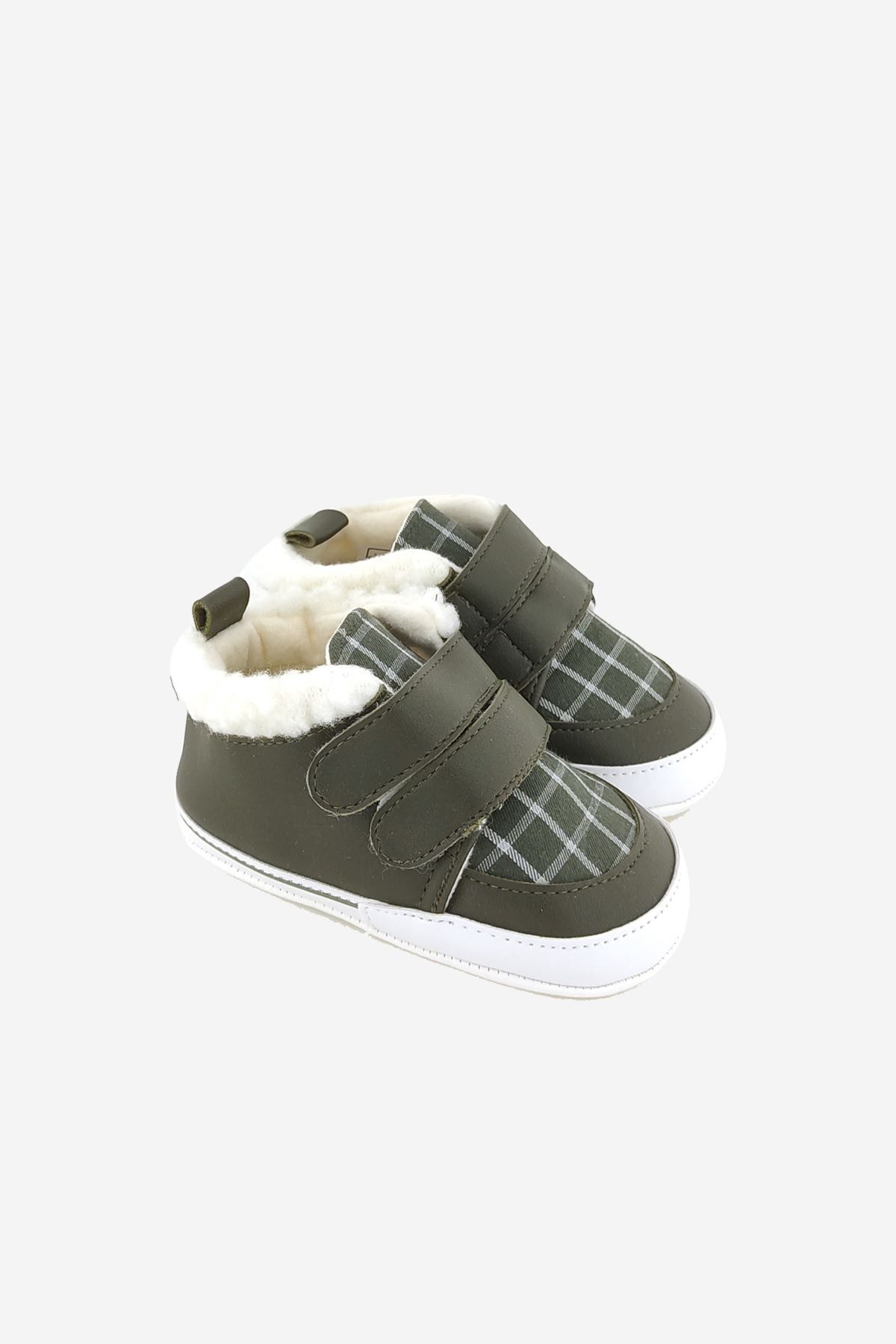 Funny Baby Erkek Bebek Haki Cırtlı Kürklü Ayakkabı