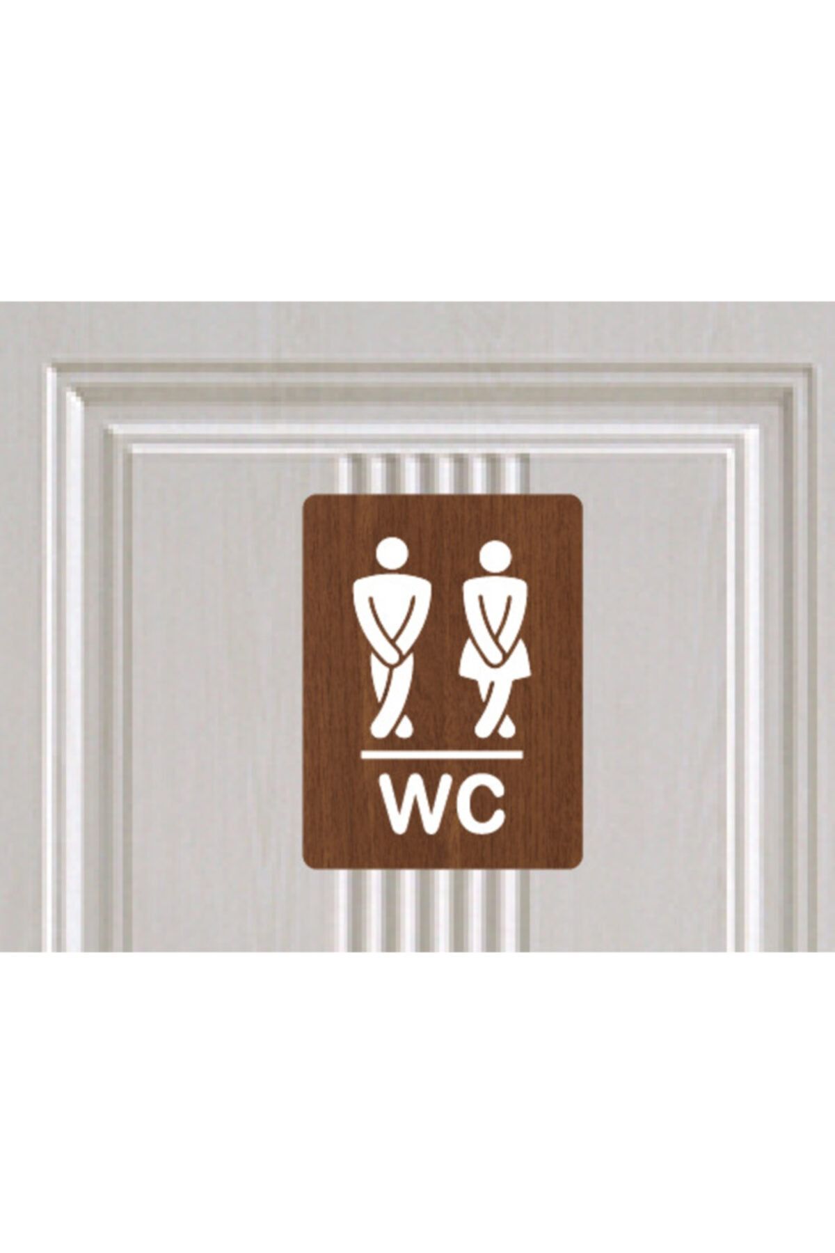 Miana Lazer Ahşap Wc Tabela, Esprili Wc Yazısı Kapı Üzeri Tabela Sıkışmış Kadın Erkek Silüeti Wc Tabelası