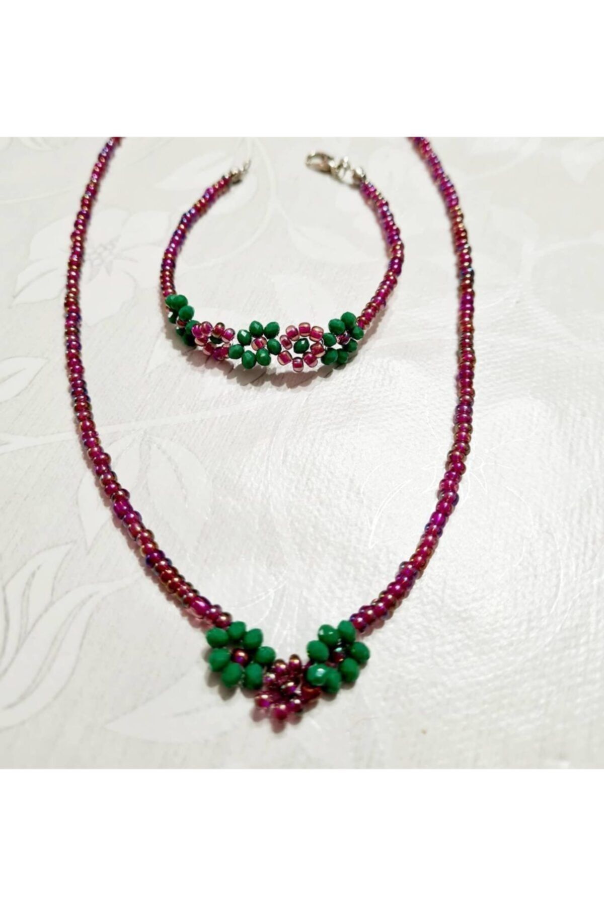 Miskhota Accessory Minik Renkli Boncuk Çiçek Detaylı Kolye Bileklik Set
