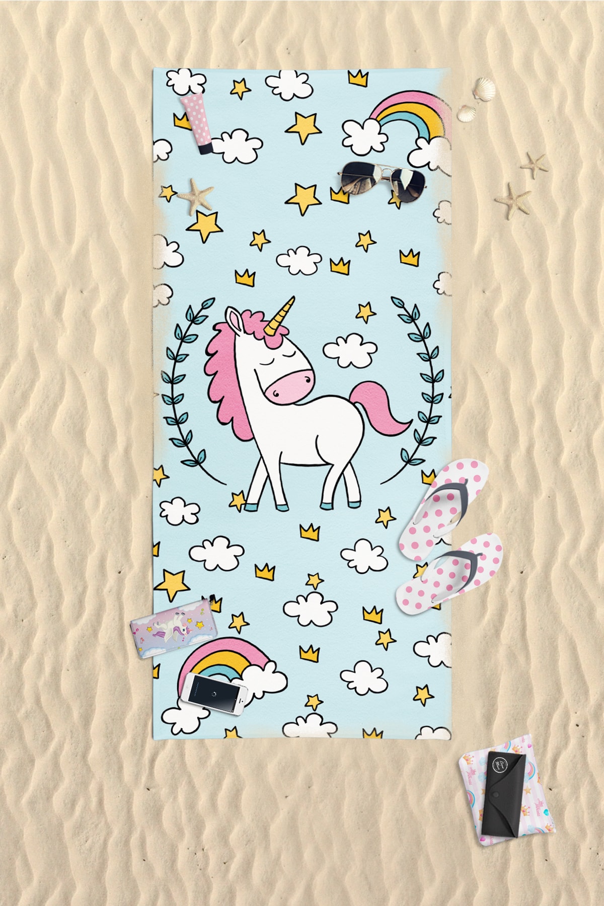 MisiHome Unicorn Desenli Çocuk Plaj Havlusu, Banyo Havlusu