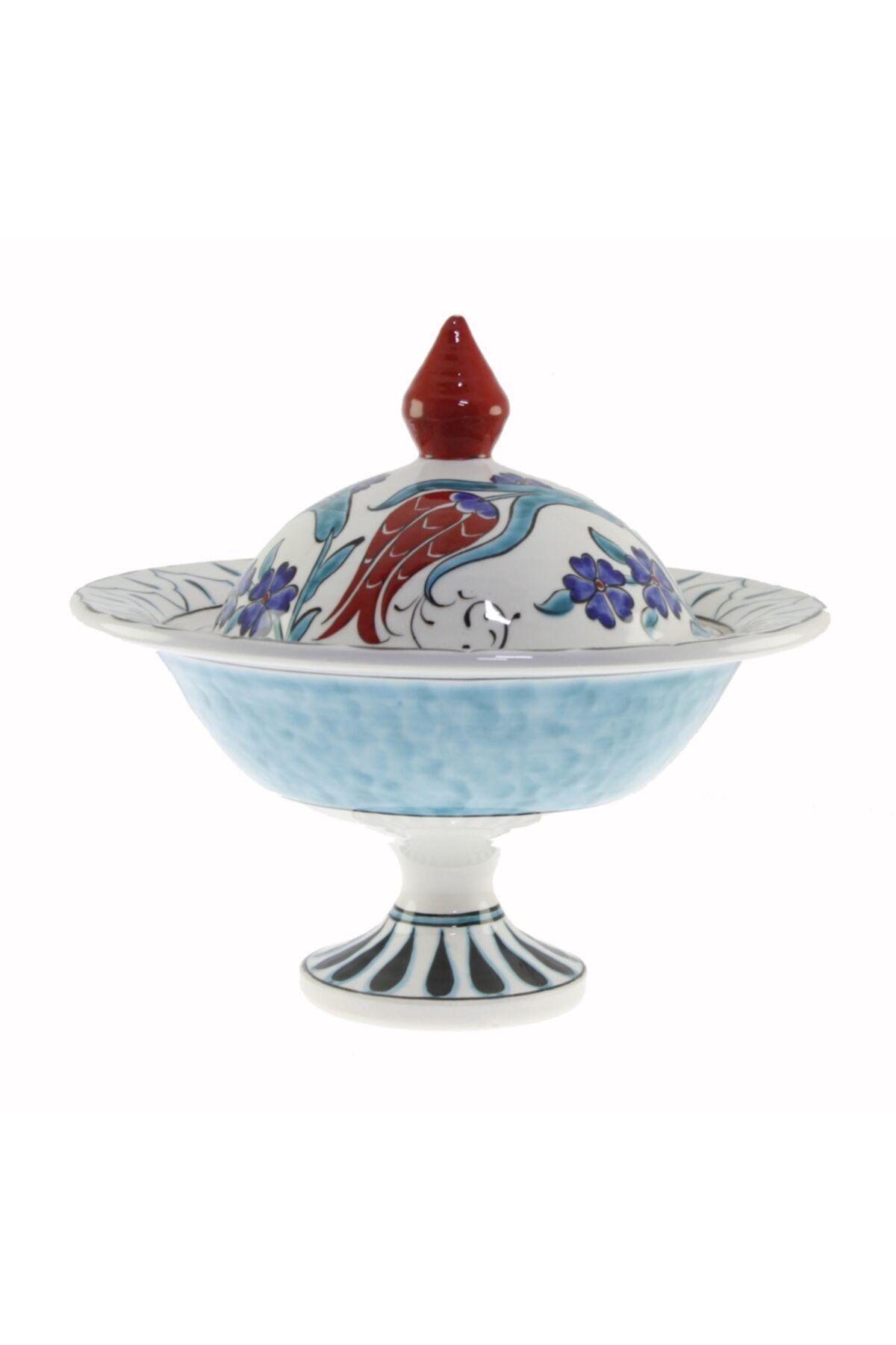 OTANTİK ÇİNİ Iznik Kırmızı Lale Dekorlu Şekerlik 21x30 cm