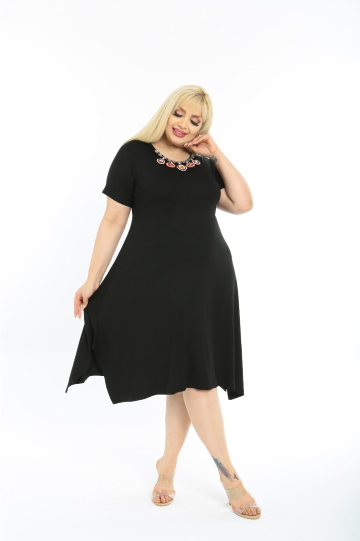 Plus size black dress with slits on sale