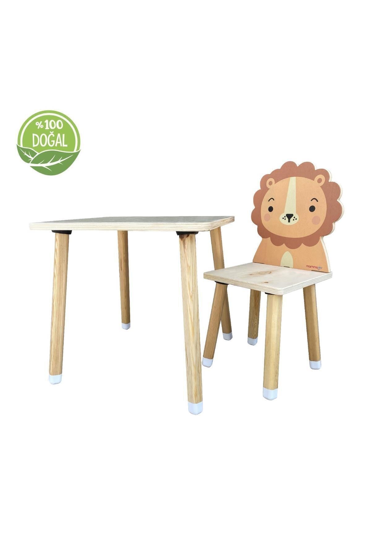 odunconcept Doğal Ahşap Çocuk Aktivite Masa Ve Sandalye Takımı - Aslan