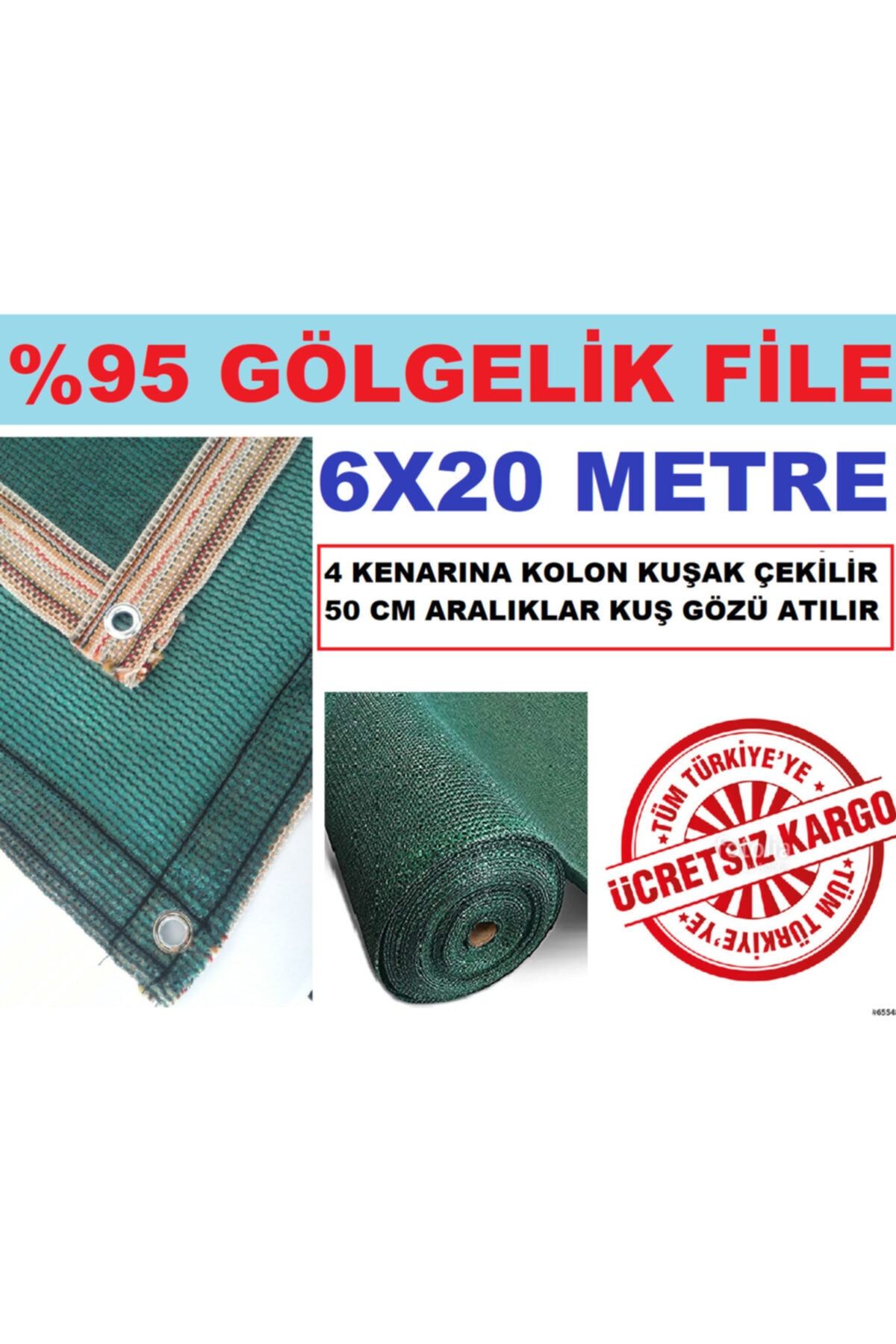 Ekodoğa Gölgelik File 6x20 Metre 95 Lik Gölgelik Kumaş Gölgeleme Örtüsü Çit Örtüsü Çit Filesi Yeşil Gölgelik