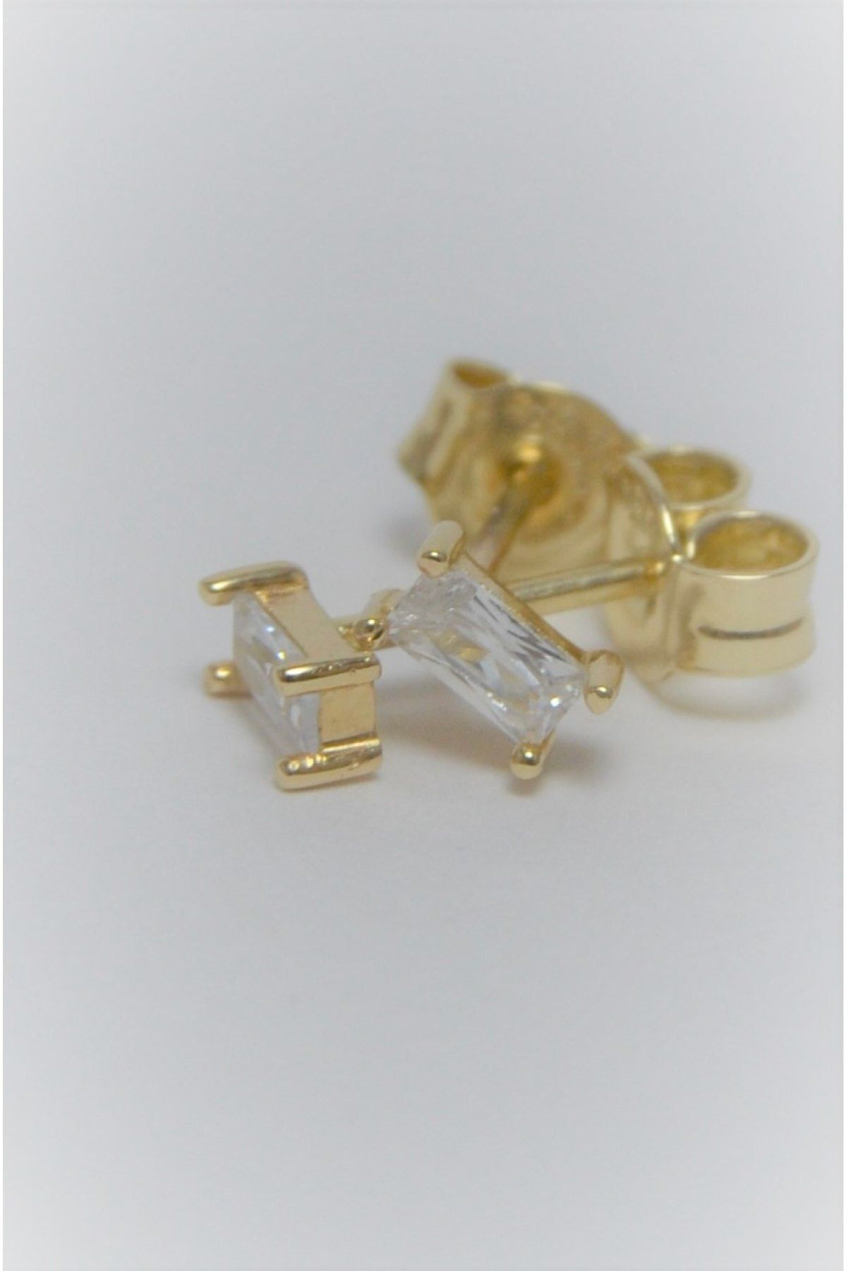 My Lady Gold Kadın Sarı Tırnaklı Baget Taşlı Altın Küpe