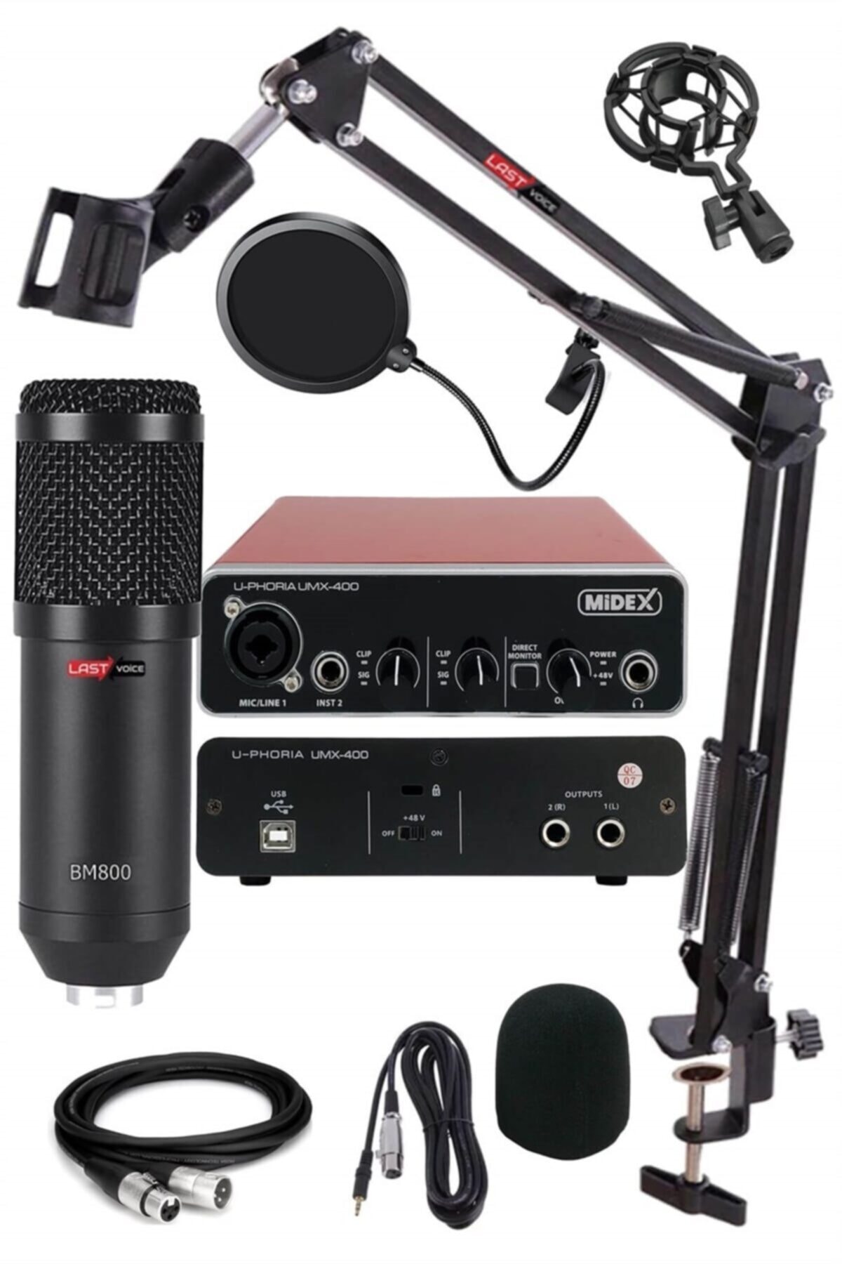 Lastvoice Midex Umx Paket-3 Bm800 Mikrofon Stüdyo Ses Kartı Stand Filtre