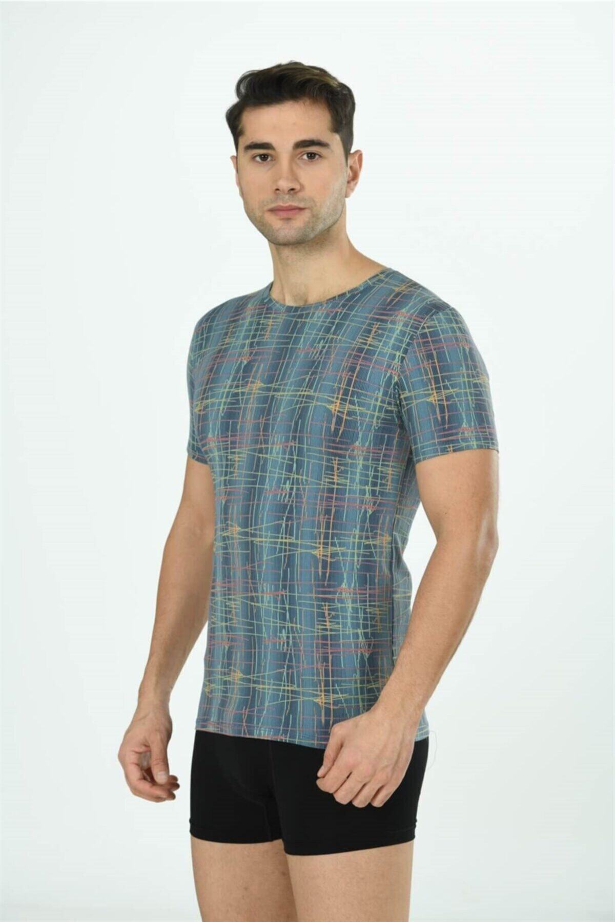 OBJE Erkek Mavi Çizgili Pamuklu Streç Fanila