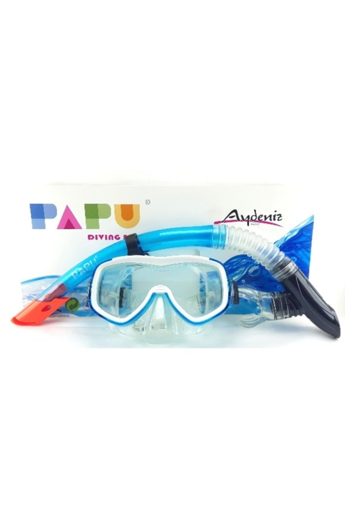 PAPU Barbus Mavi Cam Maske & Şnorkel Set