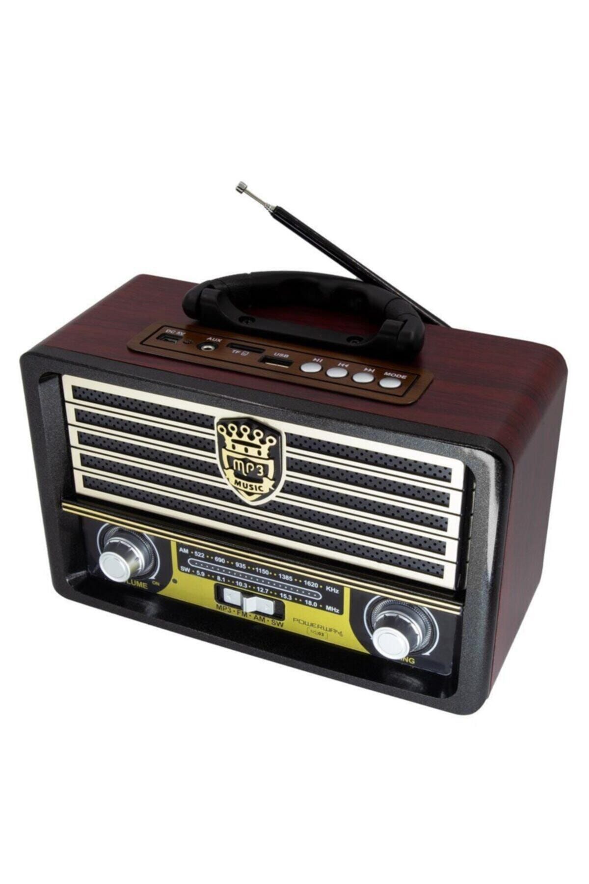 POWERWAY Nsj03 Nostalji Radyo Bluetooth Şarjlı Nostaljik Usb Sd Koyu Ahşap
