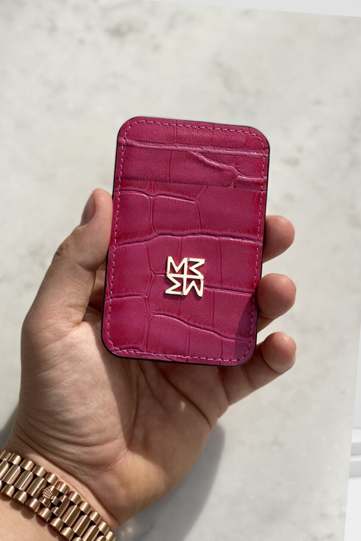 MHIRAJE - Pembe Timsah Deri Model Mag Safe / Mıknatıslı Kartlık - Cüzdan