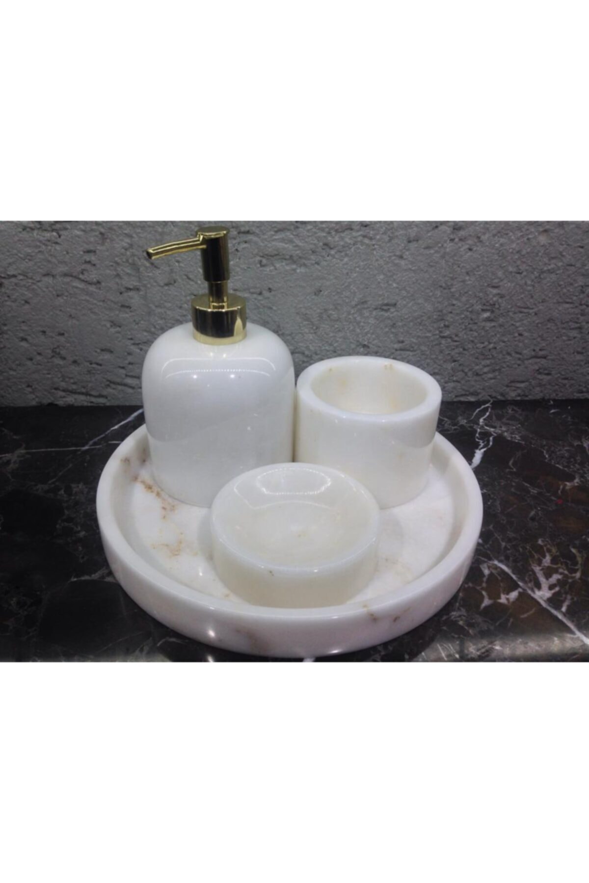SMF MARBLE ART Beyaz Mermer Banyo Seti 4'lü