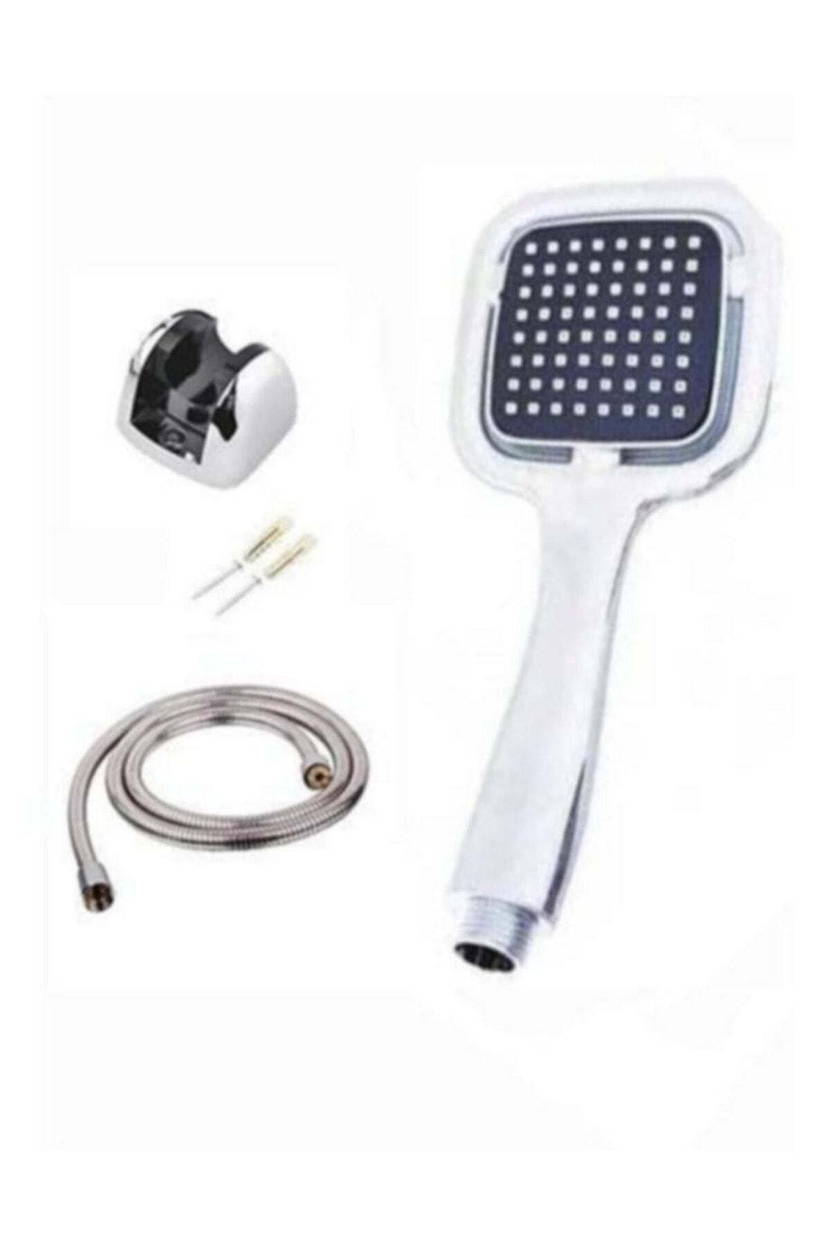 QNİAY Kare Black Banyo Duş Seti Kardelen Hortum Mafsal Ve Başlık Set