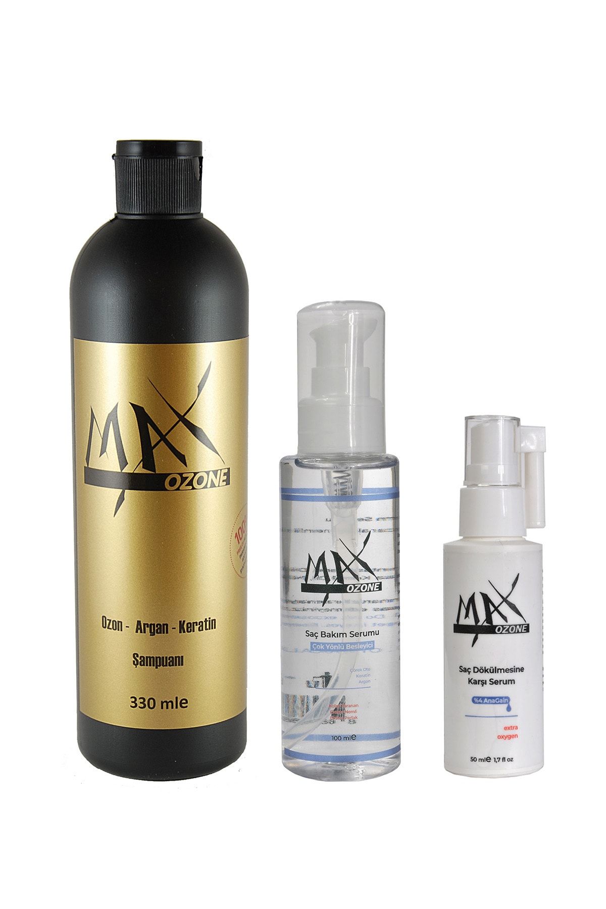 MaxOzone Saç Bakım Seti - Ozonlu Şampuan & Anagain Serum & Besleyici Serum