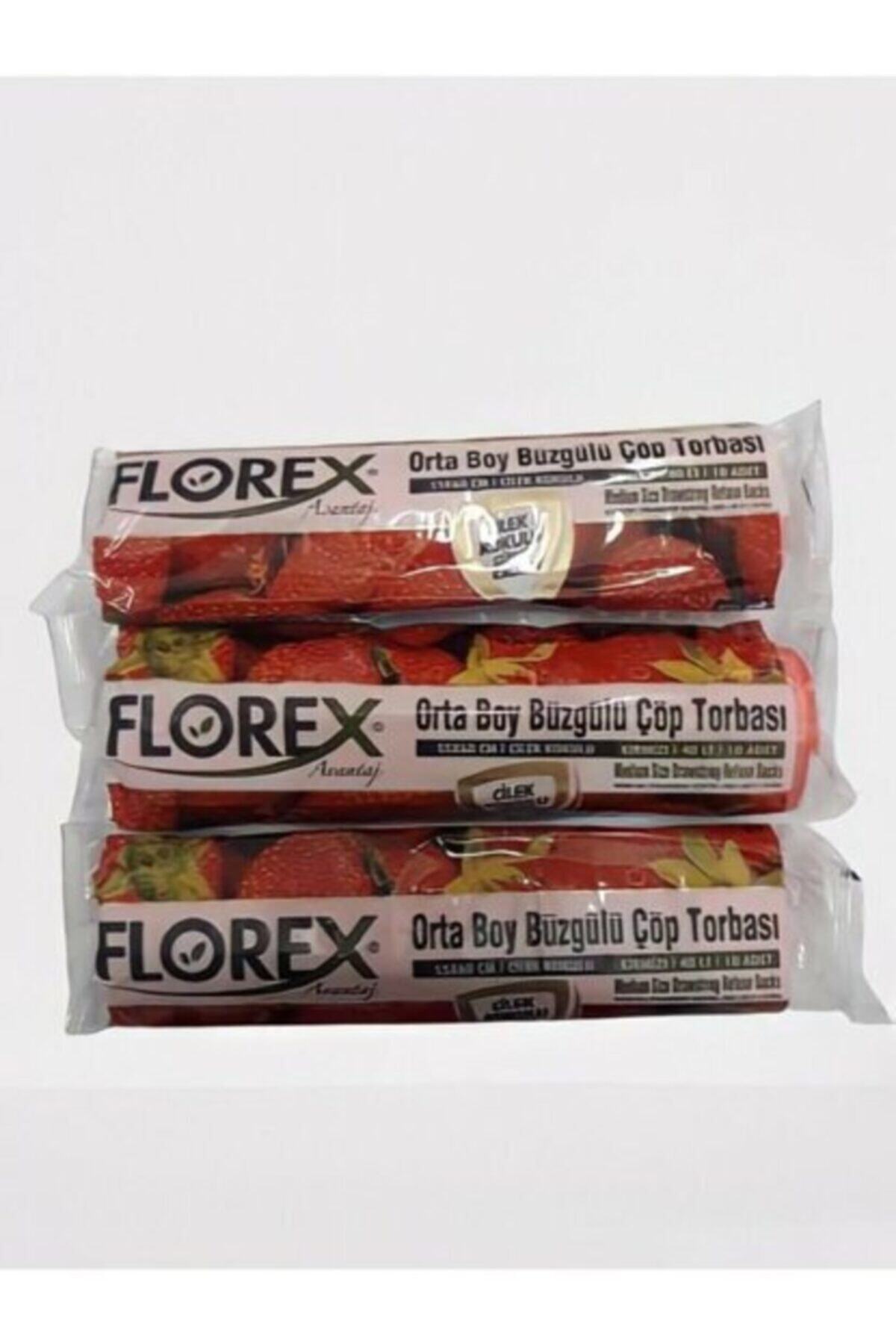 Florex Büzgülü Orta Boy Çöp Poşeti Çilek Kokulu 3 Adet